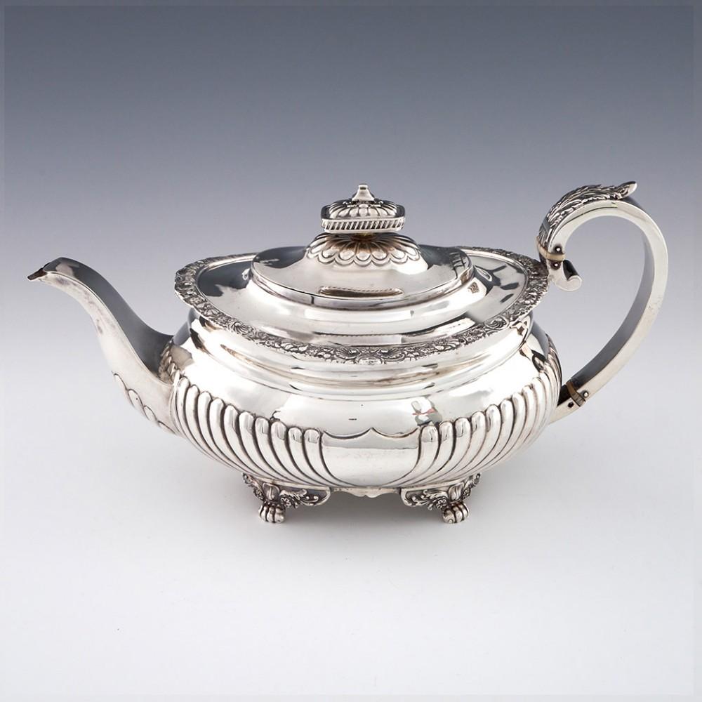 4 Piece Very Fine Regency Period Sterling Silver Tea Set London, 1818 For Sale 4
