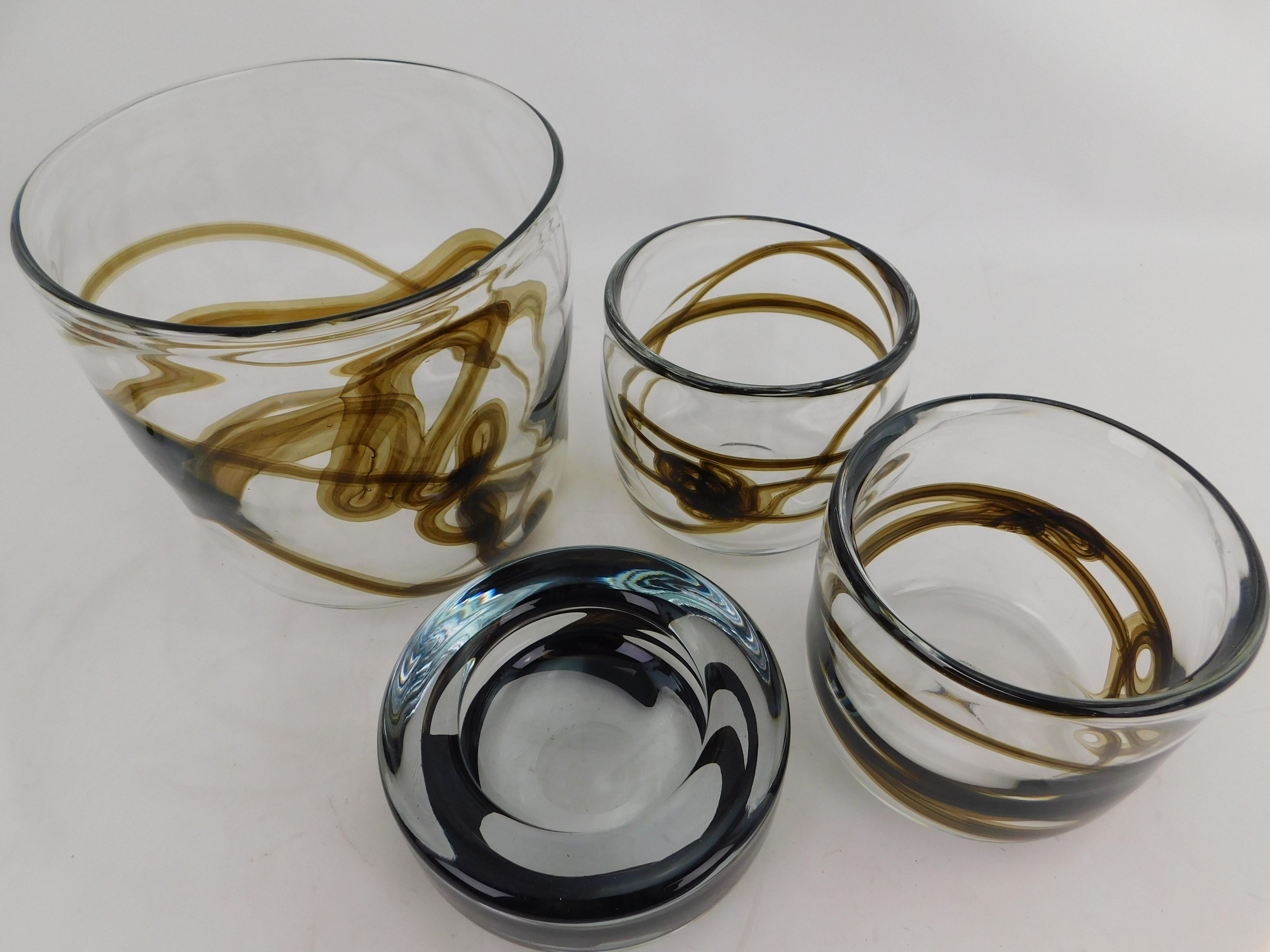 4 Pieces Art Glass Danish Holmegaard Signed Numbered Glassware with Book For Sale 9