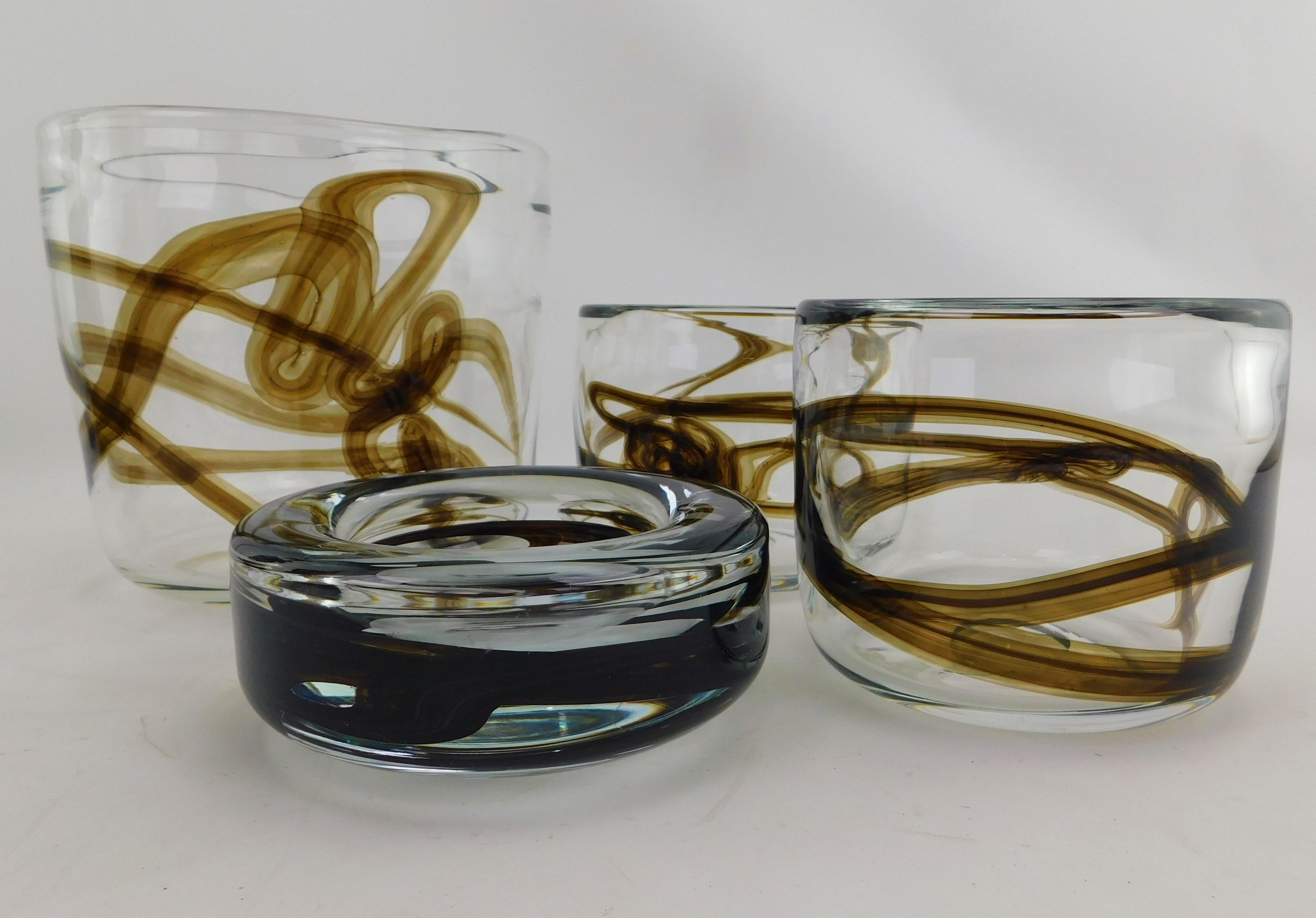 4 Pieces Art Glass Danish Holmegaard Signed Numbered Glassware with Book For Sale 10