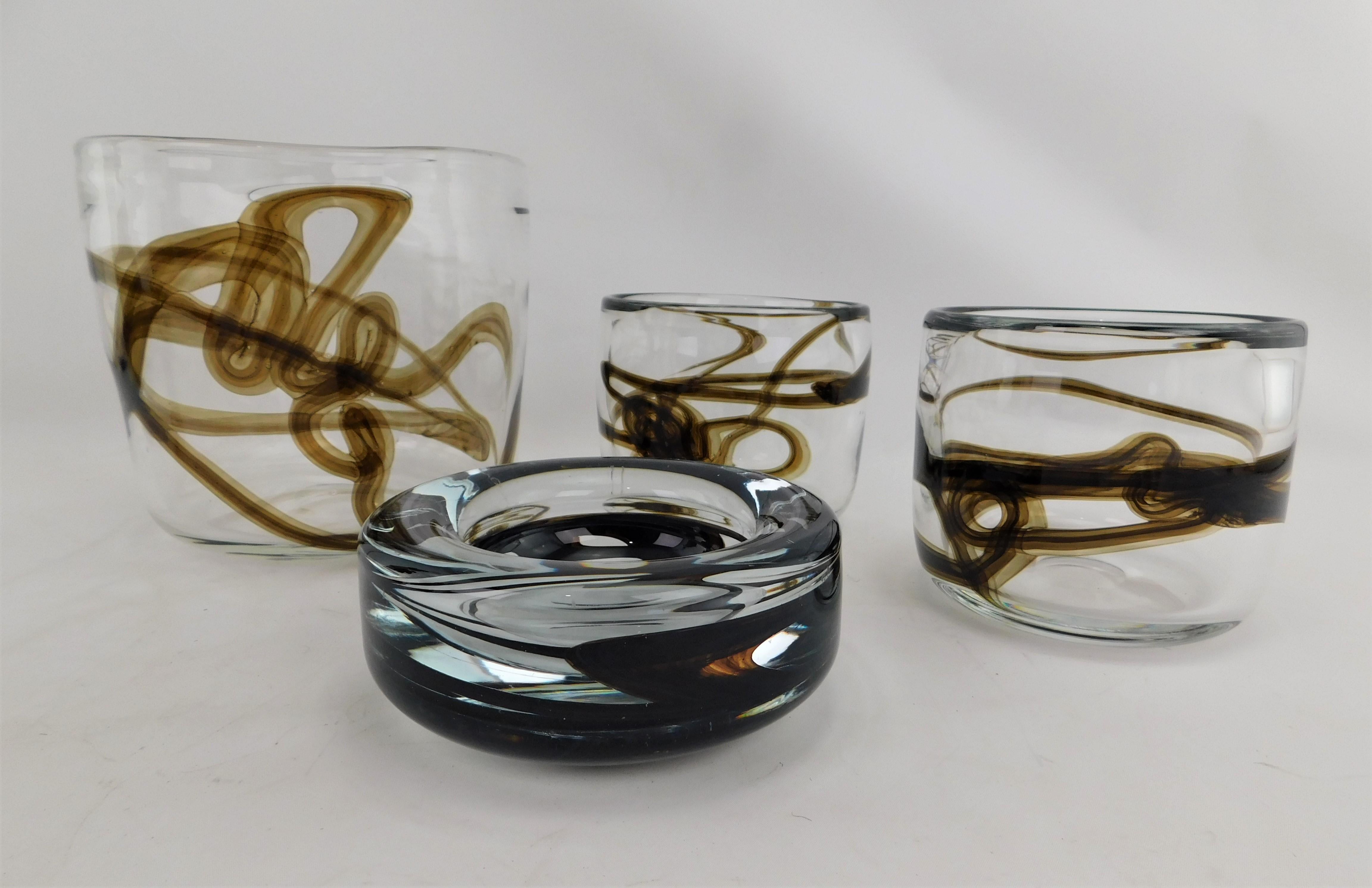 Mid-Century Modern 4 Pieces Art Glass Danish Holmegaard Signed Numbered Glassware with Book For Sale