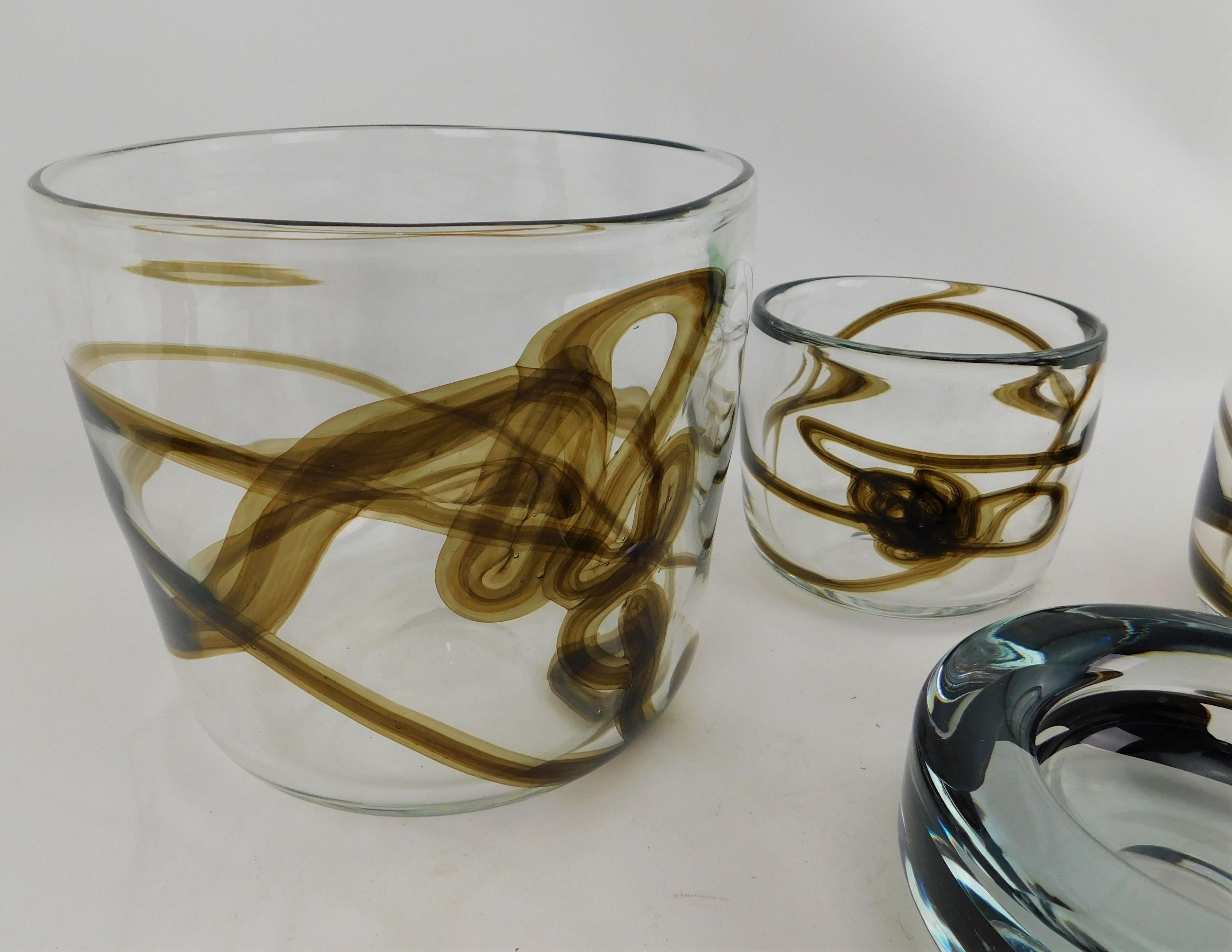 4 Pieces Art Glass Danish Holmegaard Signed Numbered Glassware with Book In Good Condition For Sale In Hamilton, Ontario
