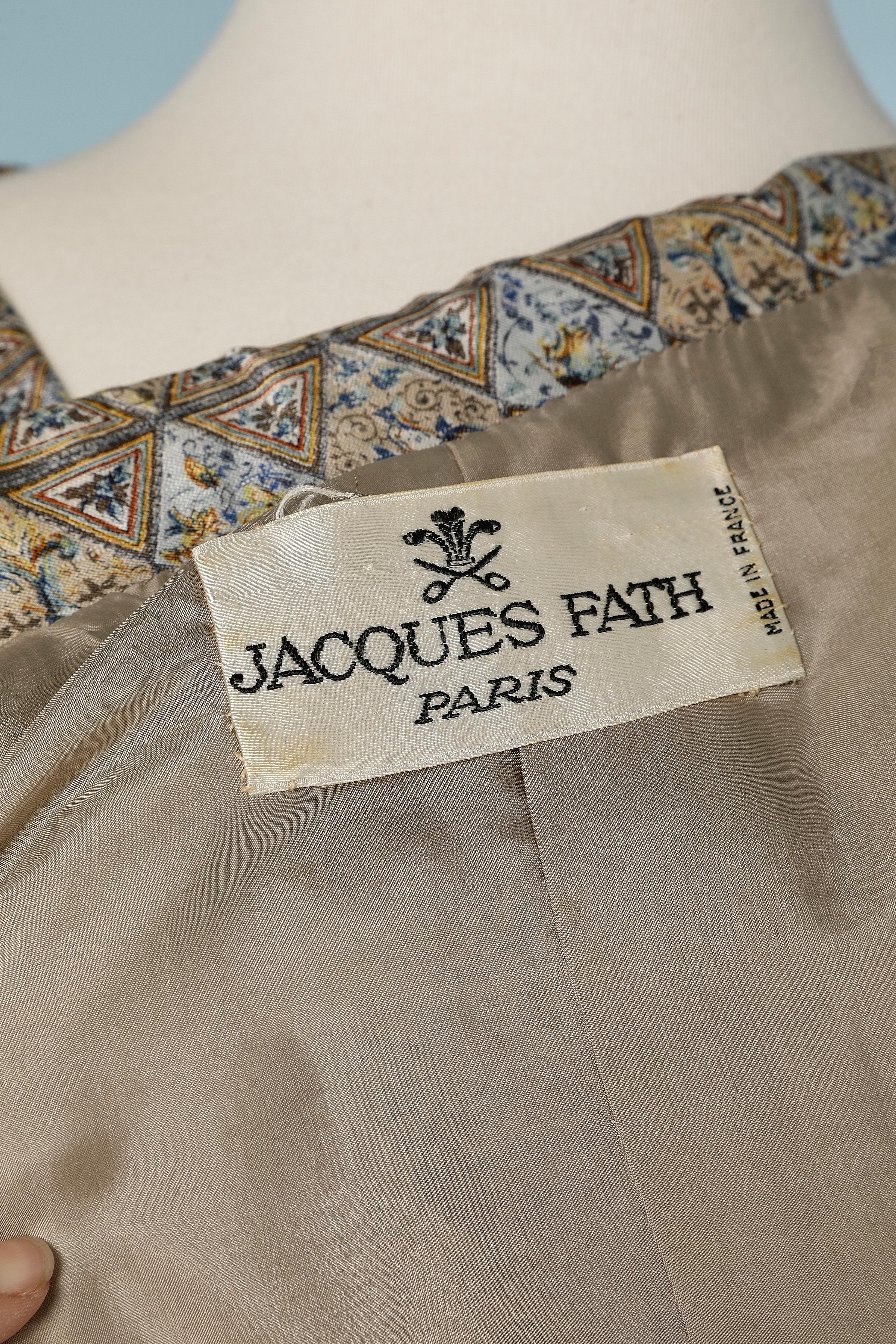 4 pieces ensemble in printed raw silk Jacques Fath Paris Circa 1950 For Sale 6