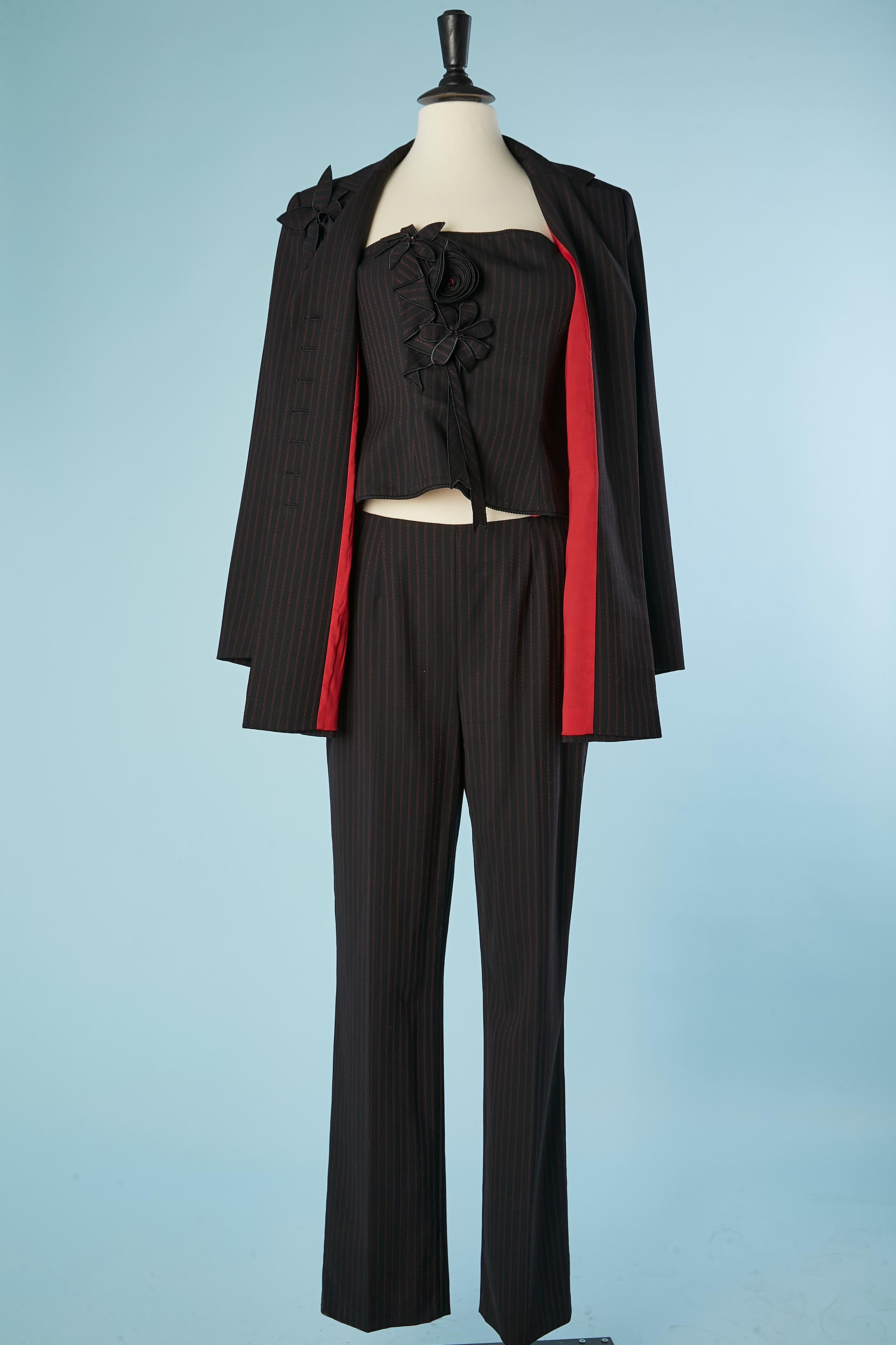 4 pieces ensemble ( jacket, bustier, trouser & skirt) in wool pinstripe Escada  For Sale 3