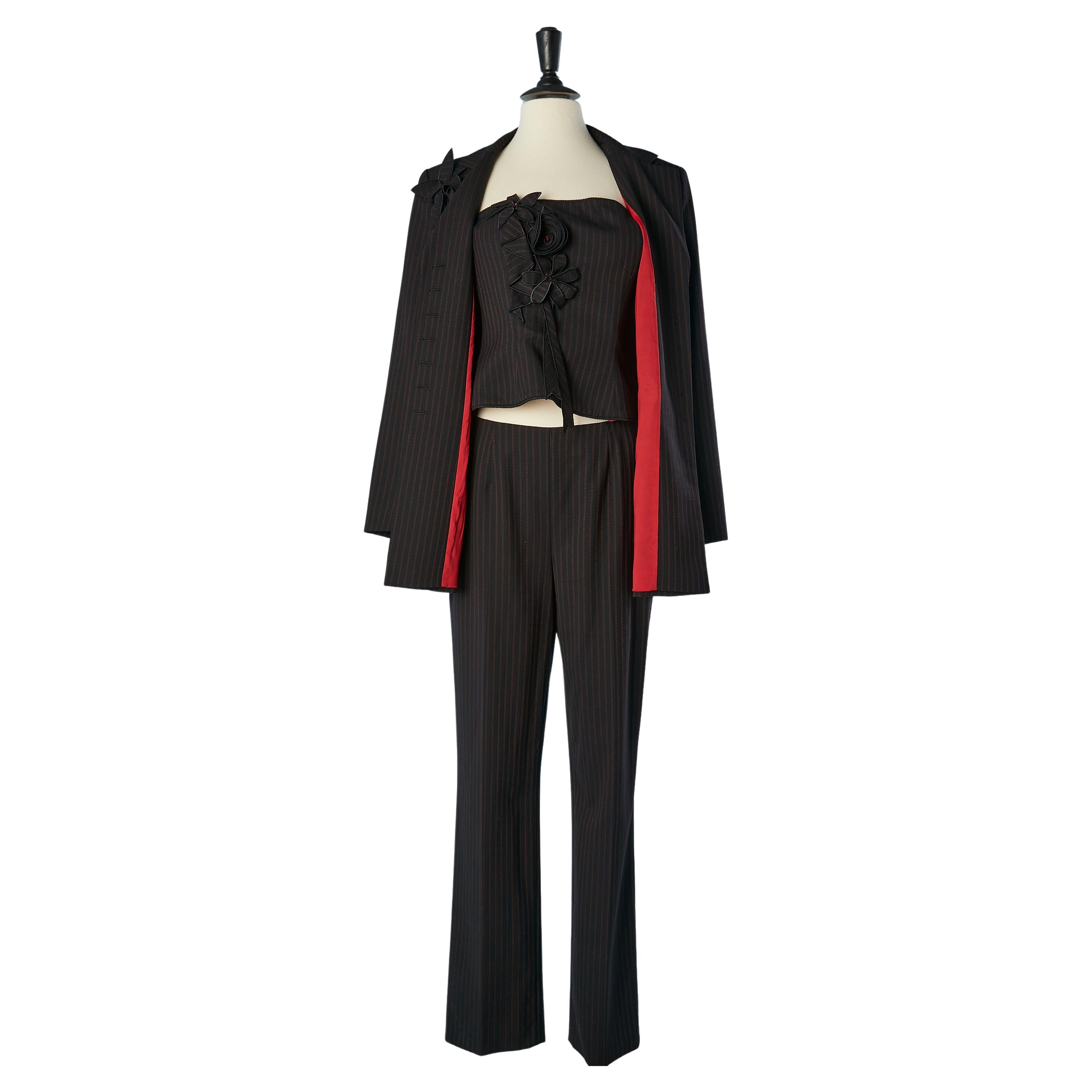 4 pieces ensemble ( jacket, bustier, trouser & skirt) in wool pinstripe Escada  For Sale