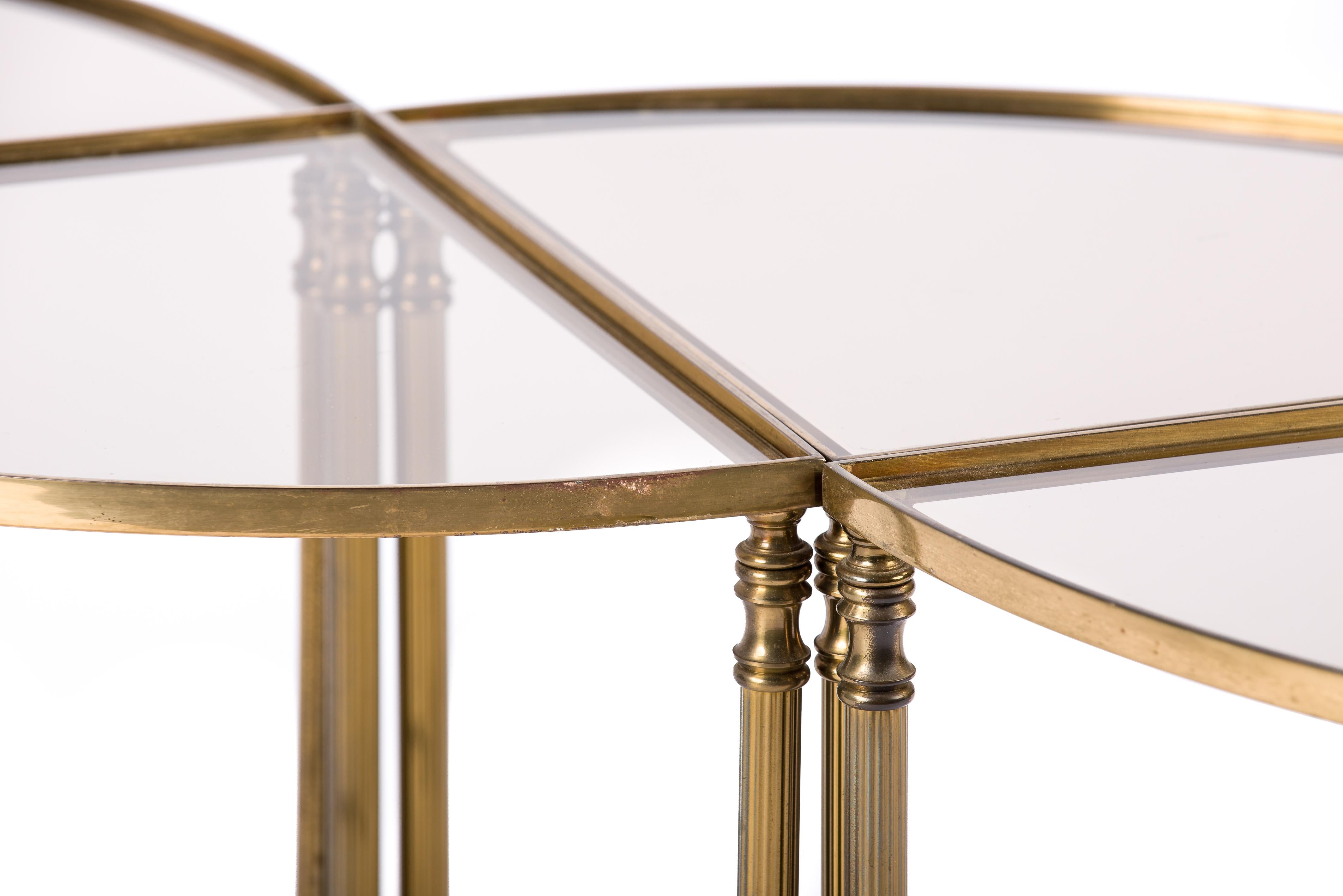 4 Pieces of French Brass Quarter Round Neo-Classical Tables by Maison Baguès For Sale 1