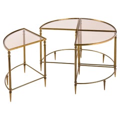 4 Pieces of French Brass Quarter Round Neo-Classical Tables by Maison Baguès