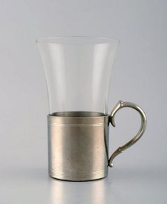 4 Pieces of Just Andersen Art Deco Pewter Mugs with Loose Glass, Hunting Set