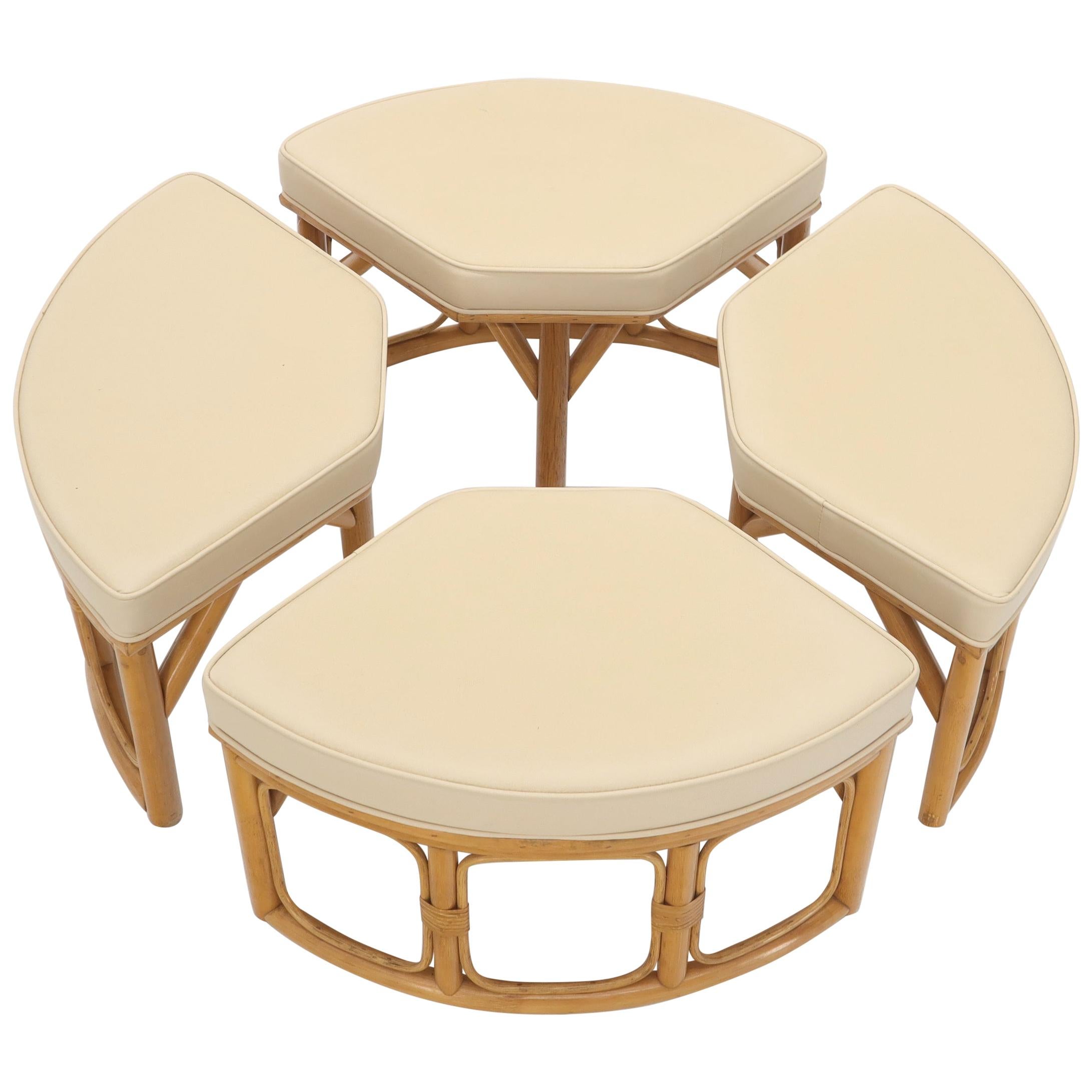 4 Pieces Round Rattan Base Large Wrap Around Sectional Ottoman