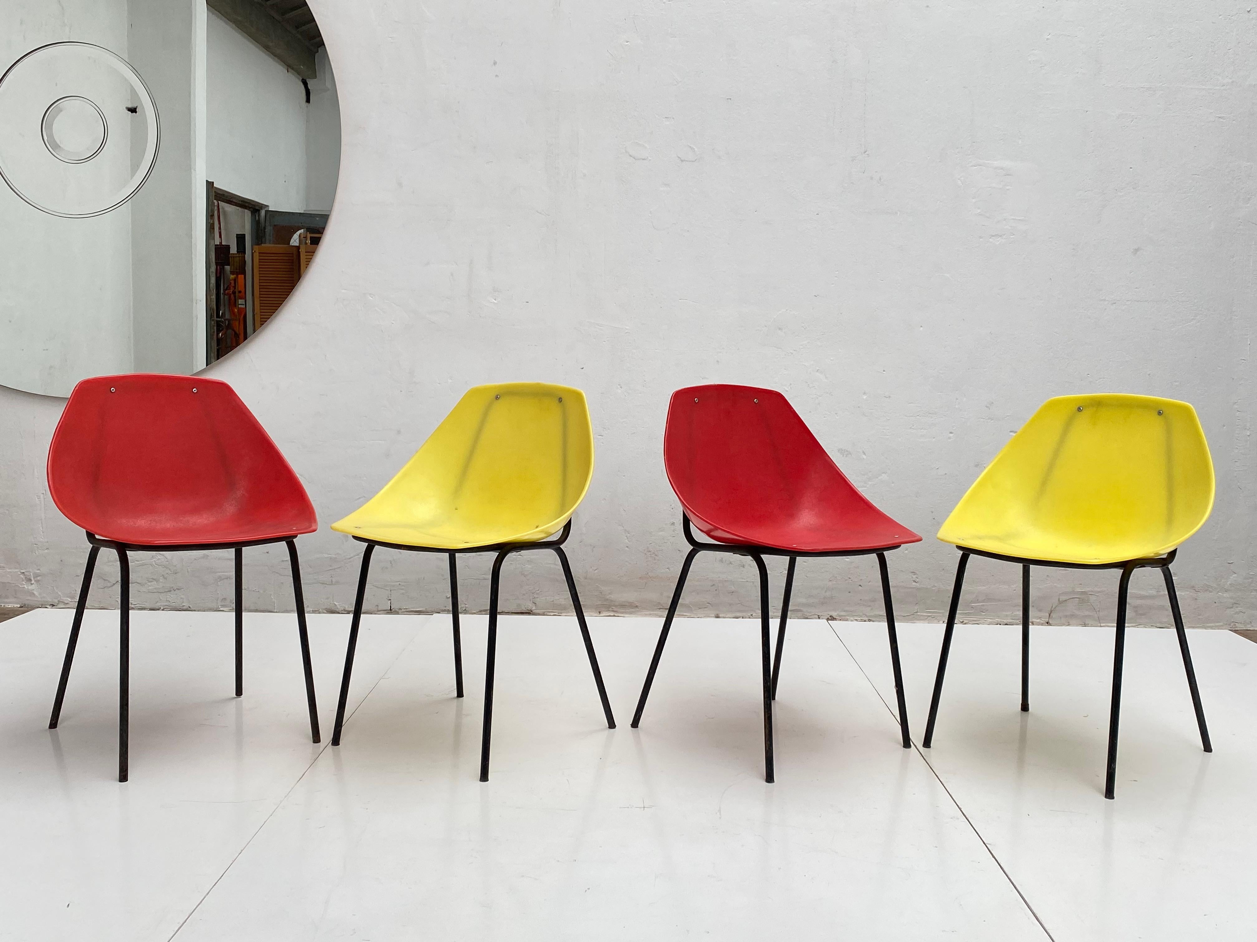 Mid-Century Modern 4 Pierre Guariche Cute 'Coquillage' Indoor Outdoor Chairs, Meurop Belgium 1960's