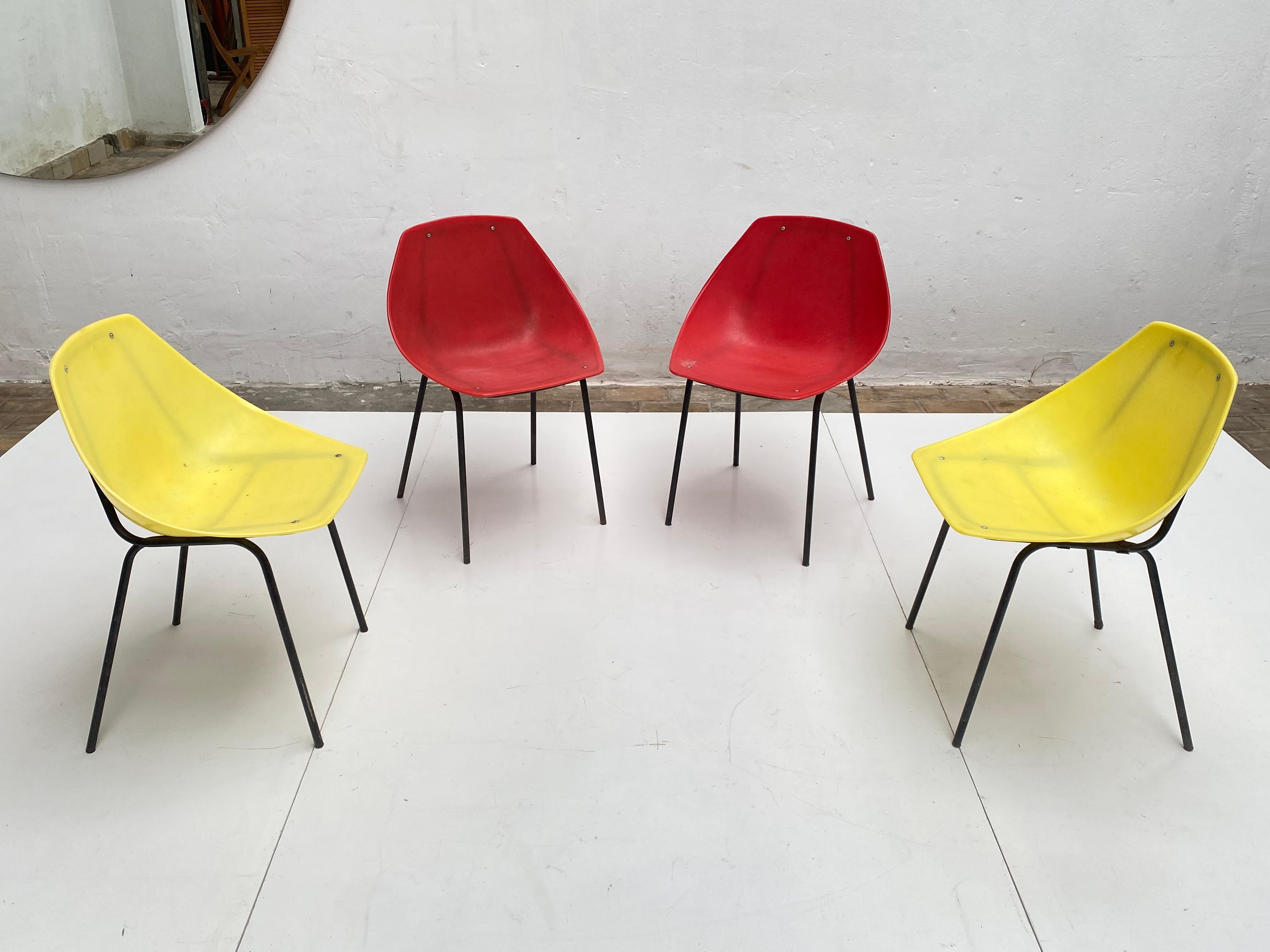 Belgian 4 Pierre Guariche Cute 'Coquillage' Indoor Outdoor Chairs, Meurop Belgium 1960's
