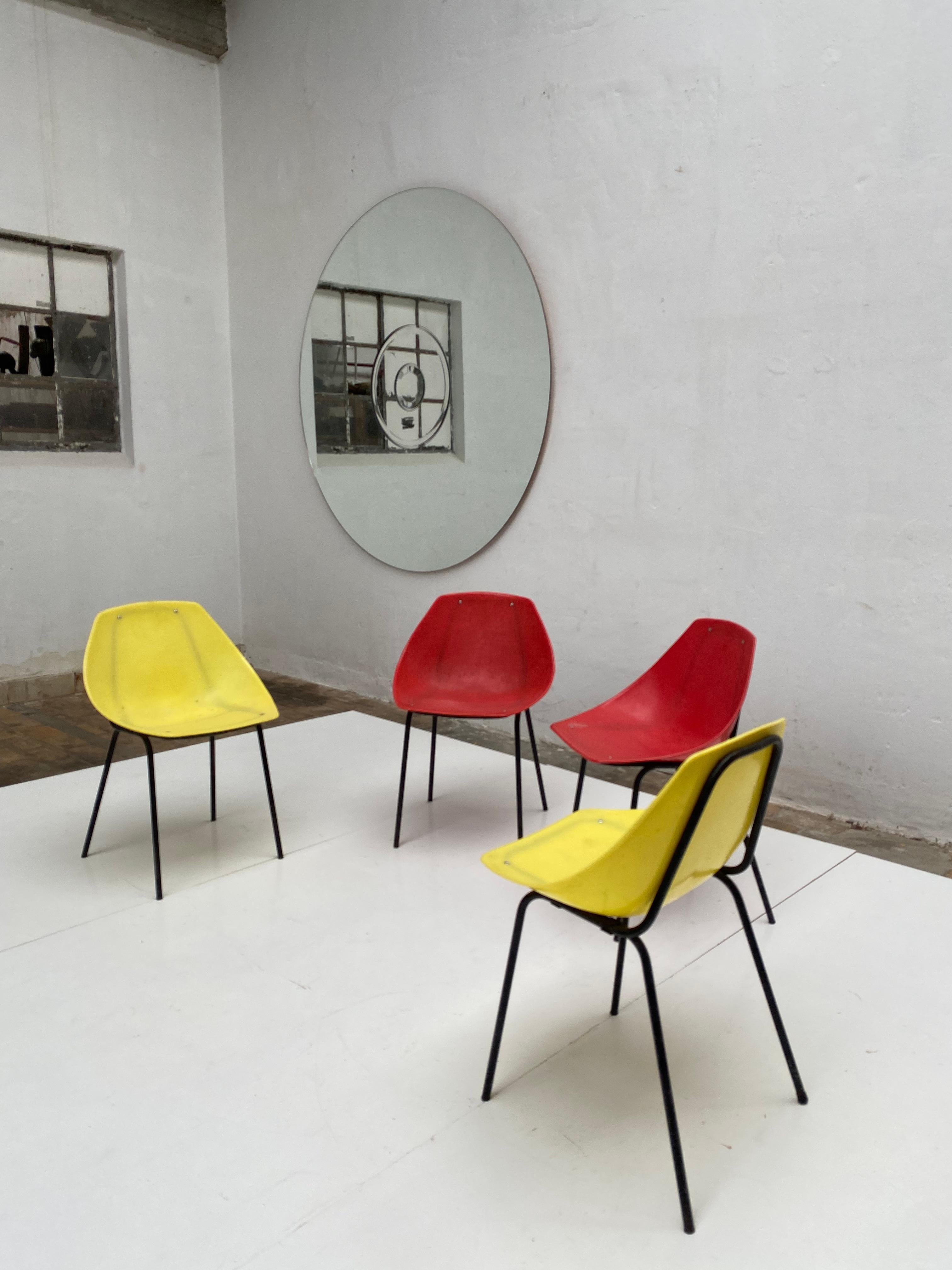 Molded 4 Pierre Guariche Cute 'Coquillage' Indoor Outdoor Chairs, Meurop Belgium 1960's