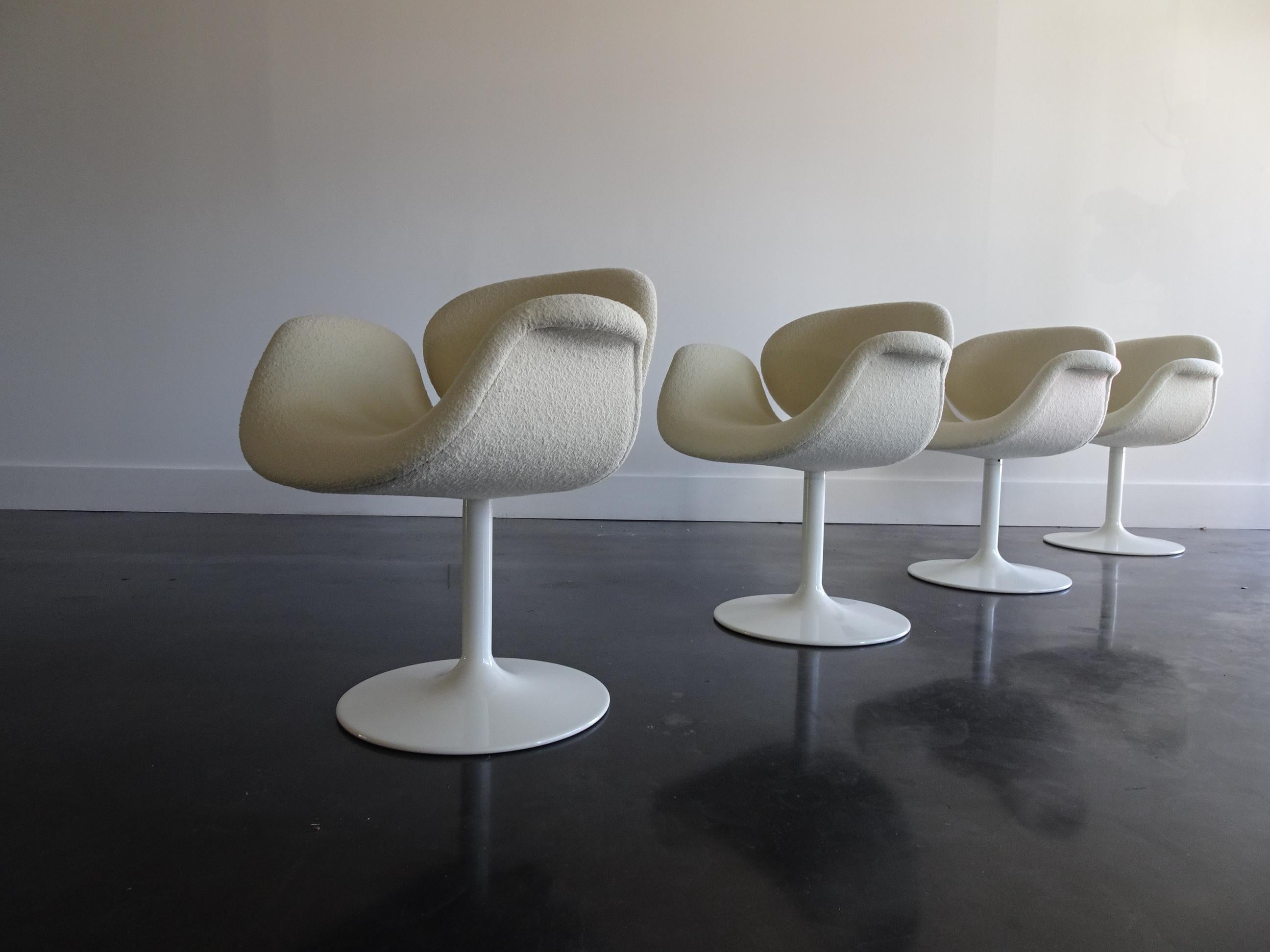 4 Pierre Paulin Swivel Tulip Chairs & Knoll White Bouclé Fabric by Artifort 1960 3