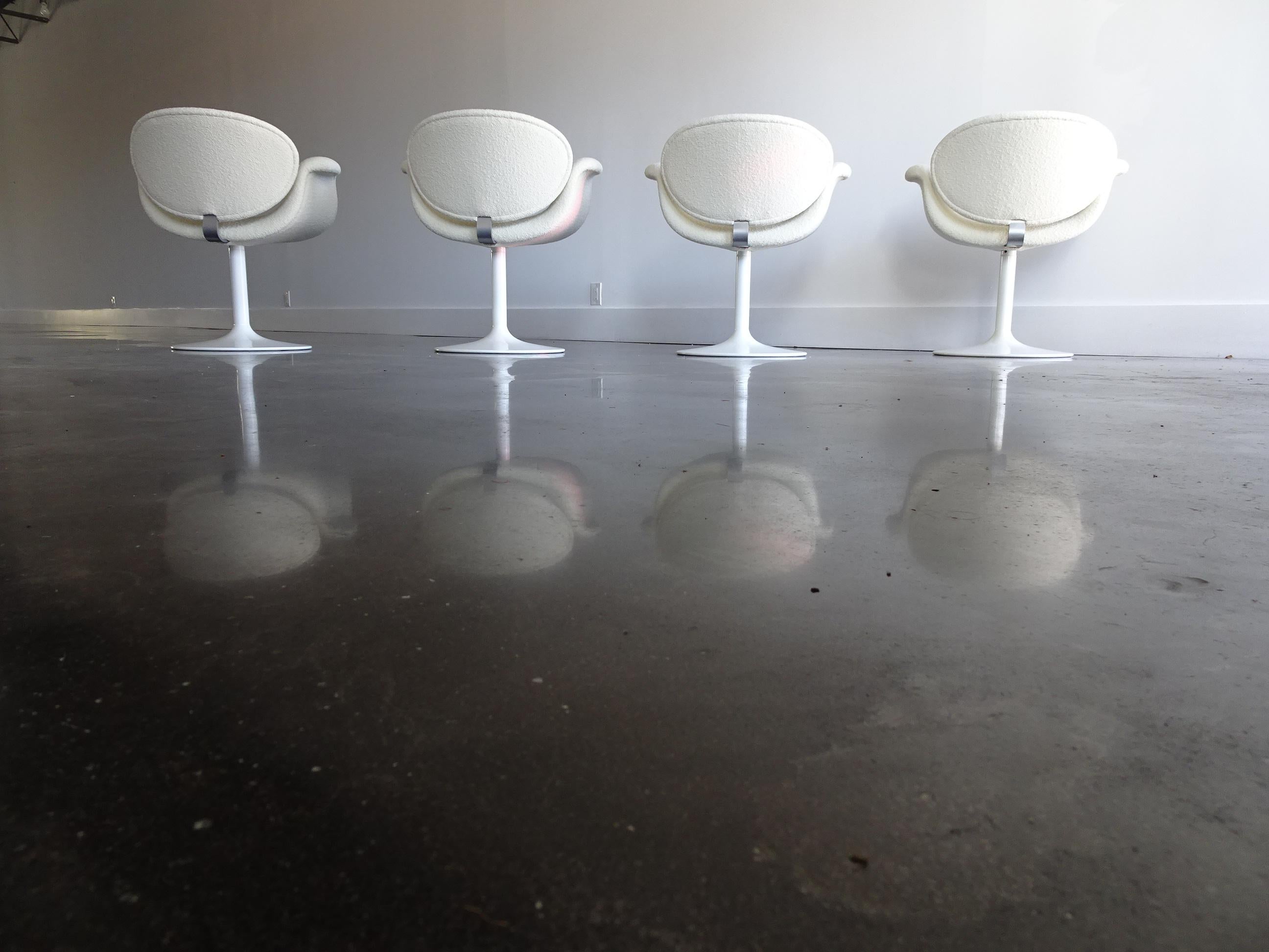 4 Pierre Paulin Swivel Tulip Chairs & Knoll White Bouclé Fabric by Artifort 1960 4