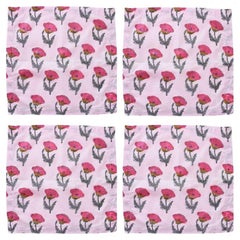 4 serviettes de table roses et vertes à motifs floraux imprimés en bloc - Lot de quatre