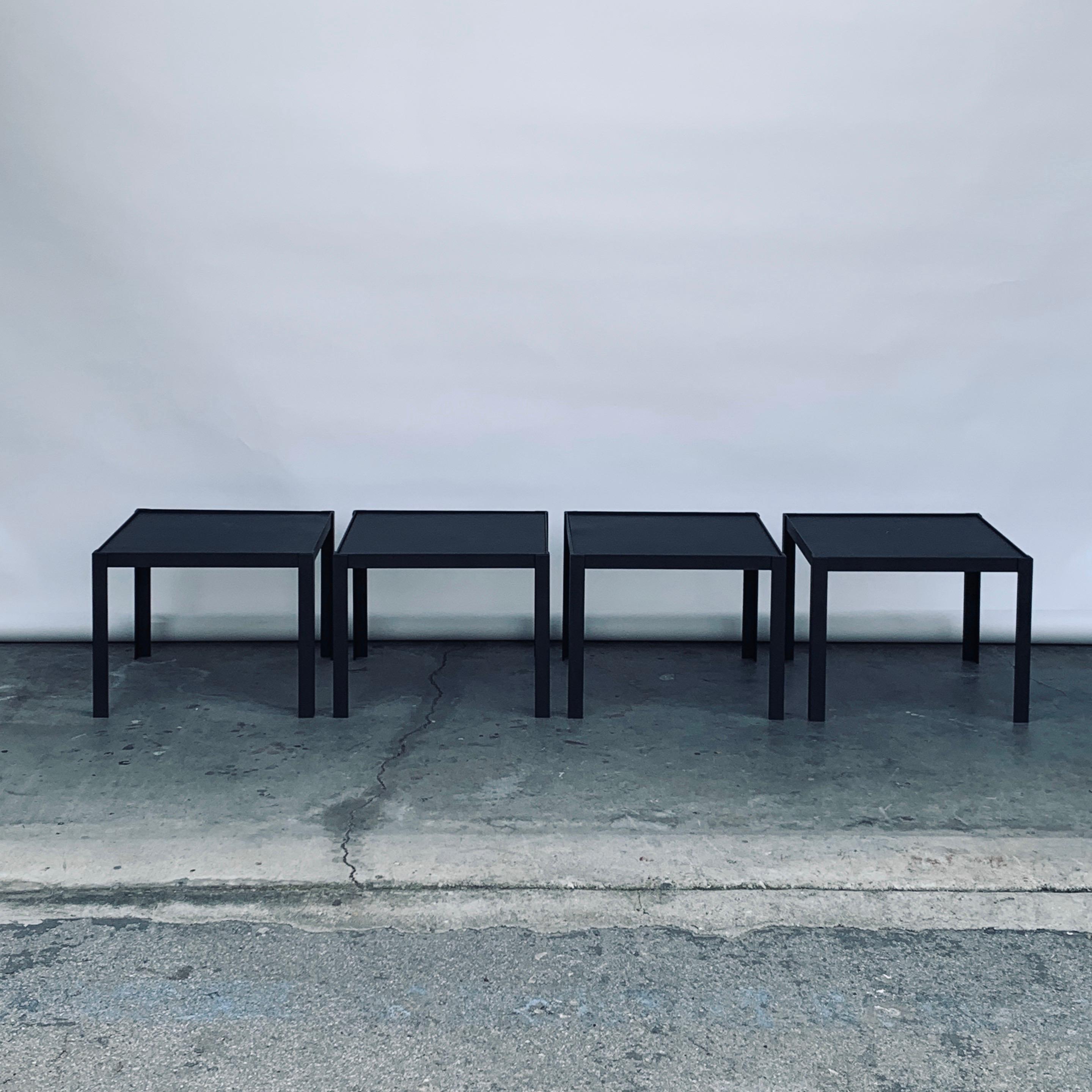 Organic Modern 4 'Pion' Black Leather and Patinated Brass Occasional Tables by Design Frères For Sale