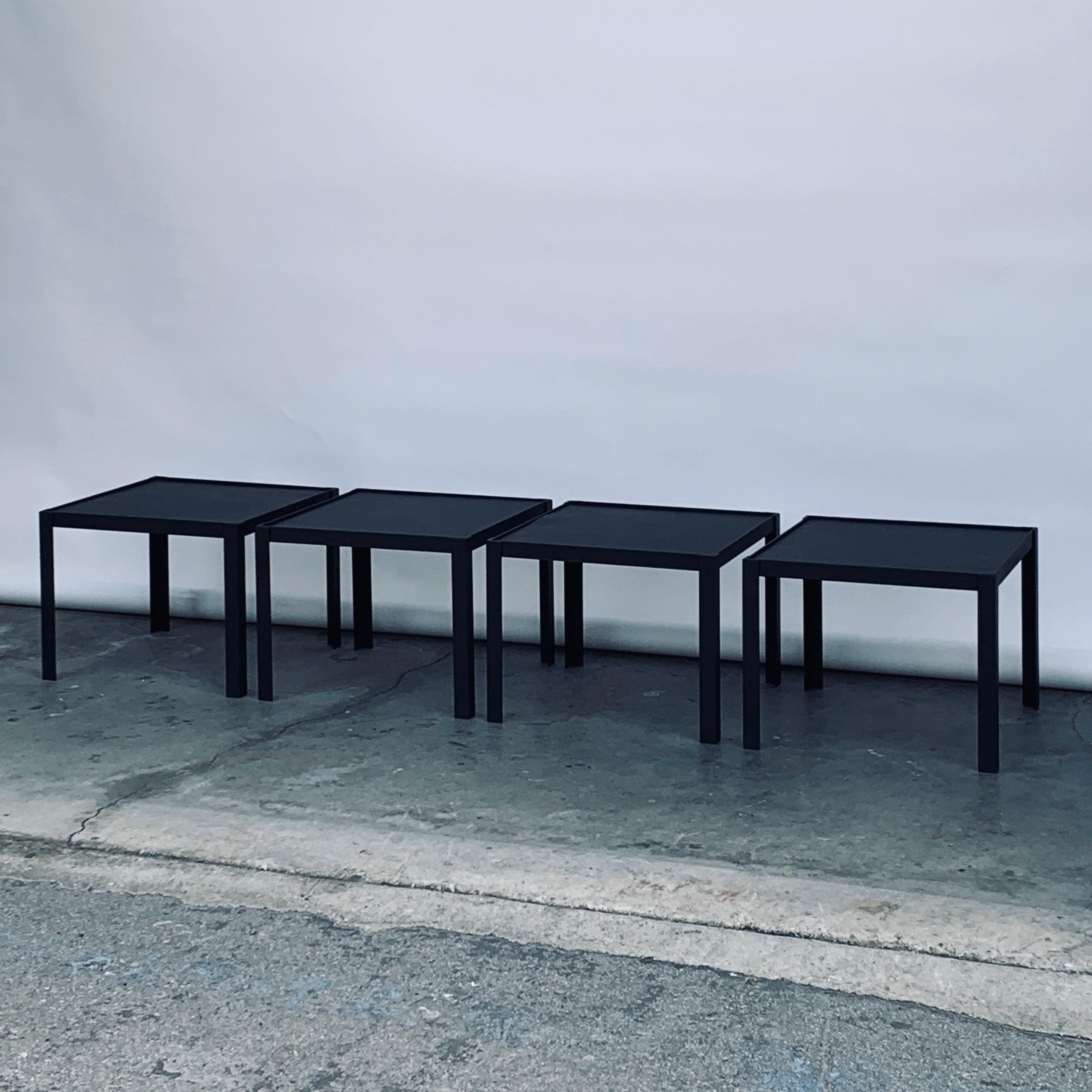 Organic Modern 4 'Pion' Black Leather and Patinated Brass Occasional Tables by Design Frères For Sale