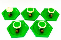 4 plastic wall hooks with brass hook around 1970s