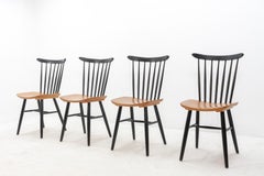 4 Plywood Spindle Back Tapiovaara Chairs, 1950s
