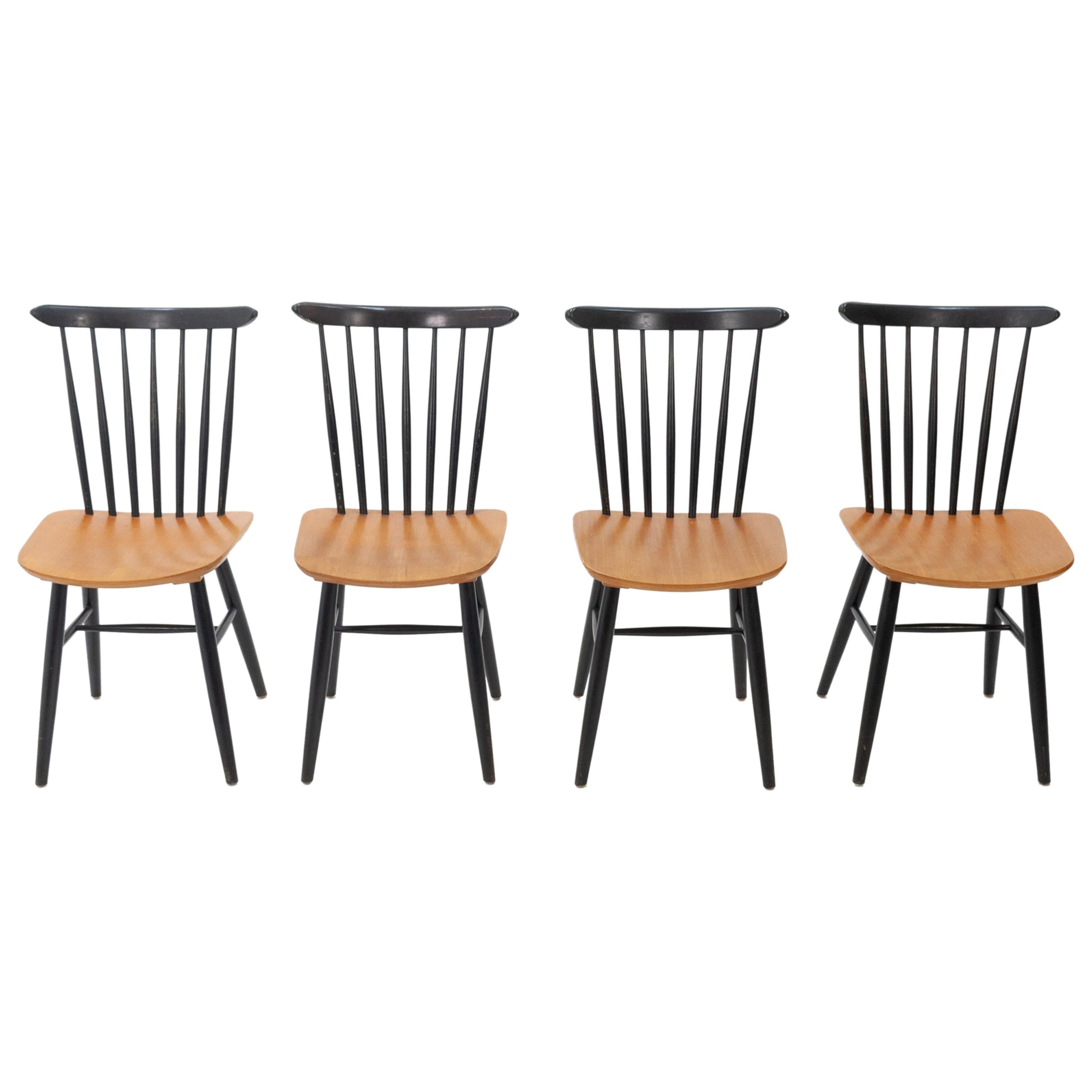 4 Plywood Spindle Back Tapiovaara Chairs, 1950s For Sale at 1stDibs