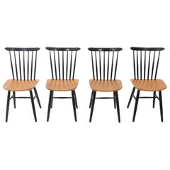 4 Plywood Spindle Back Tapiovaara Chairs, 1950s
