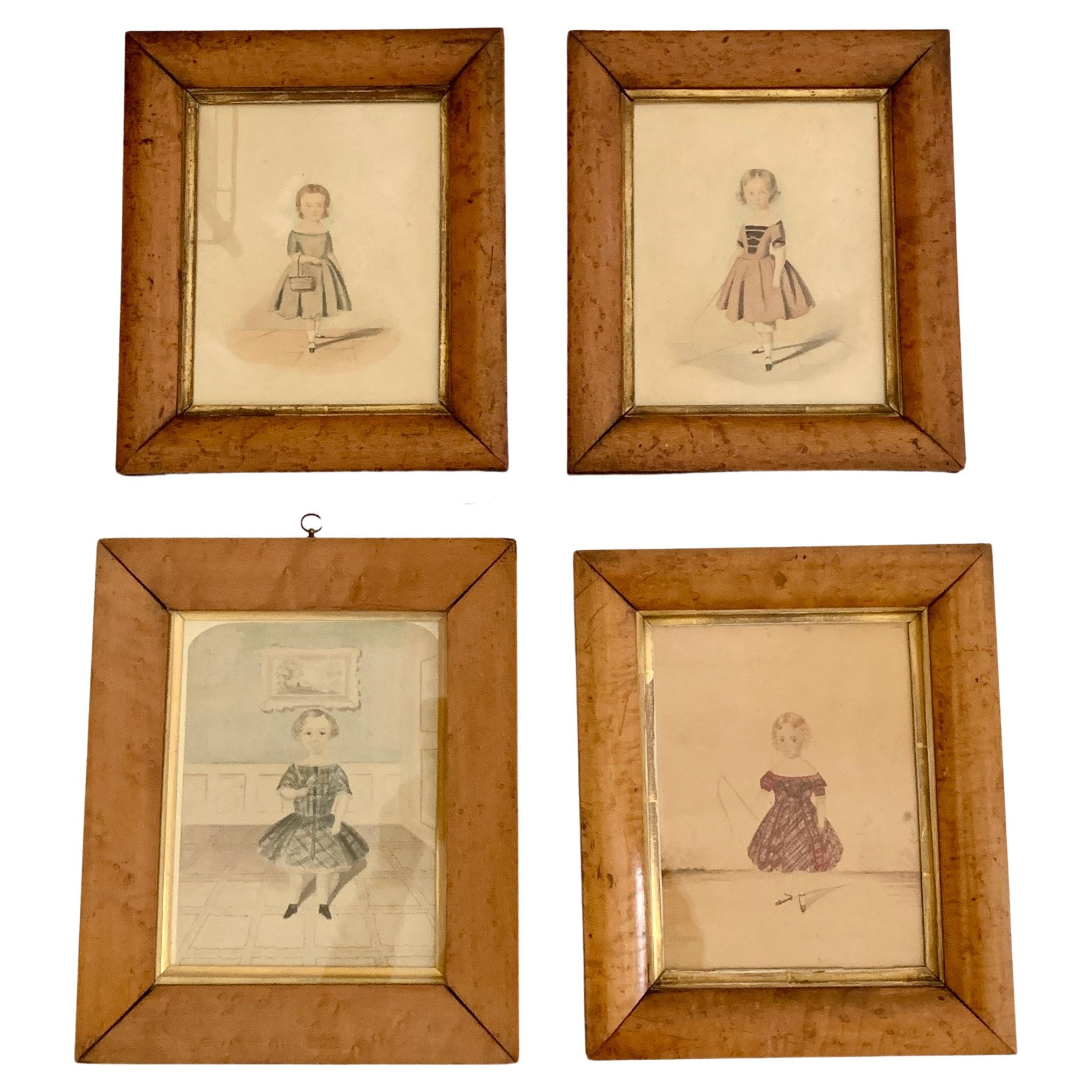 4 Portrait Paintings of Little Girls Circa 1840 England Before Photography