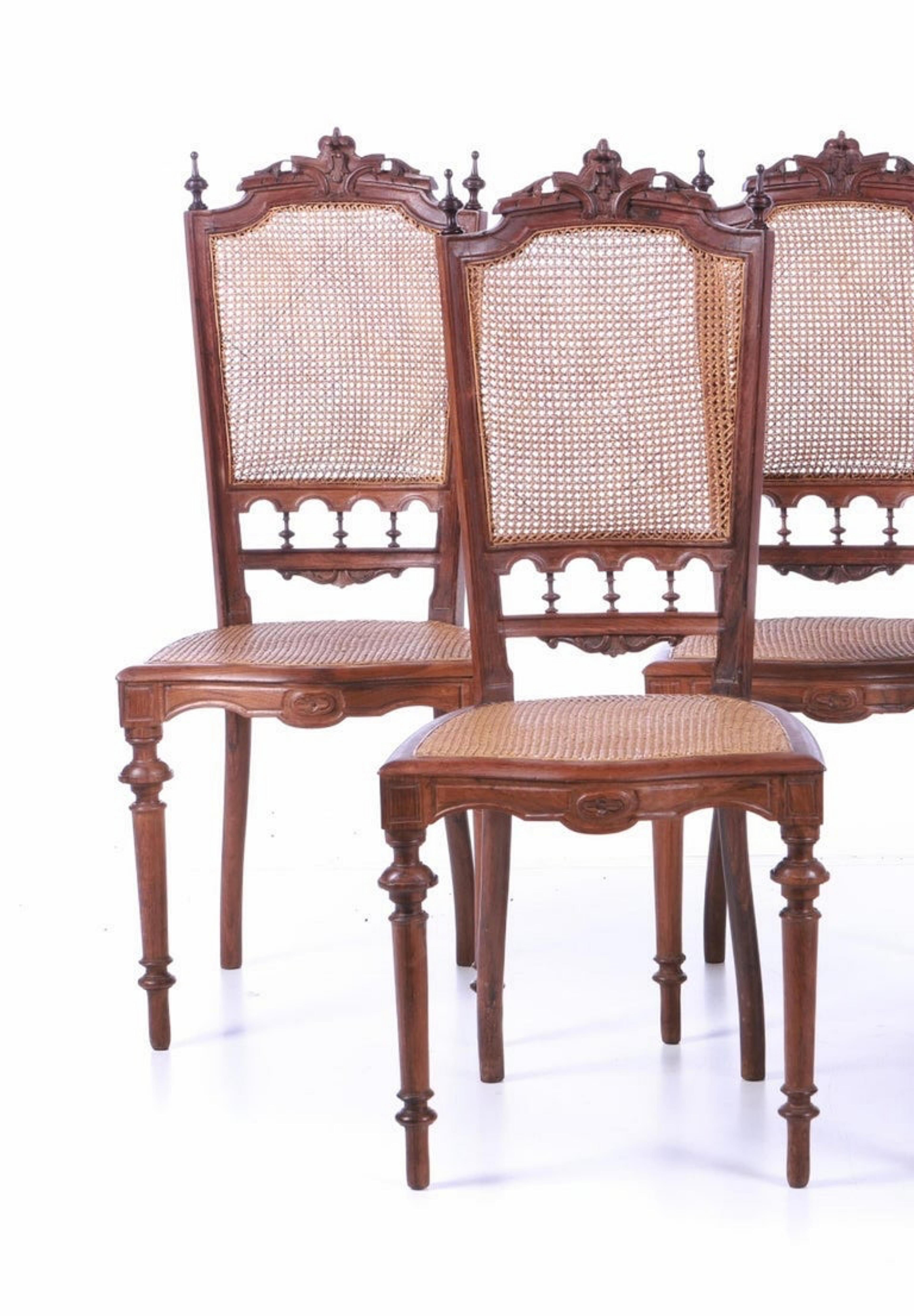 Baroque 4 Portuguese Chairs 19th Century in Brazilian Rosewood For Sale
