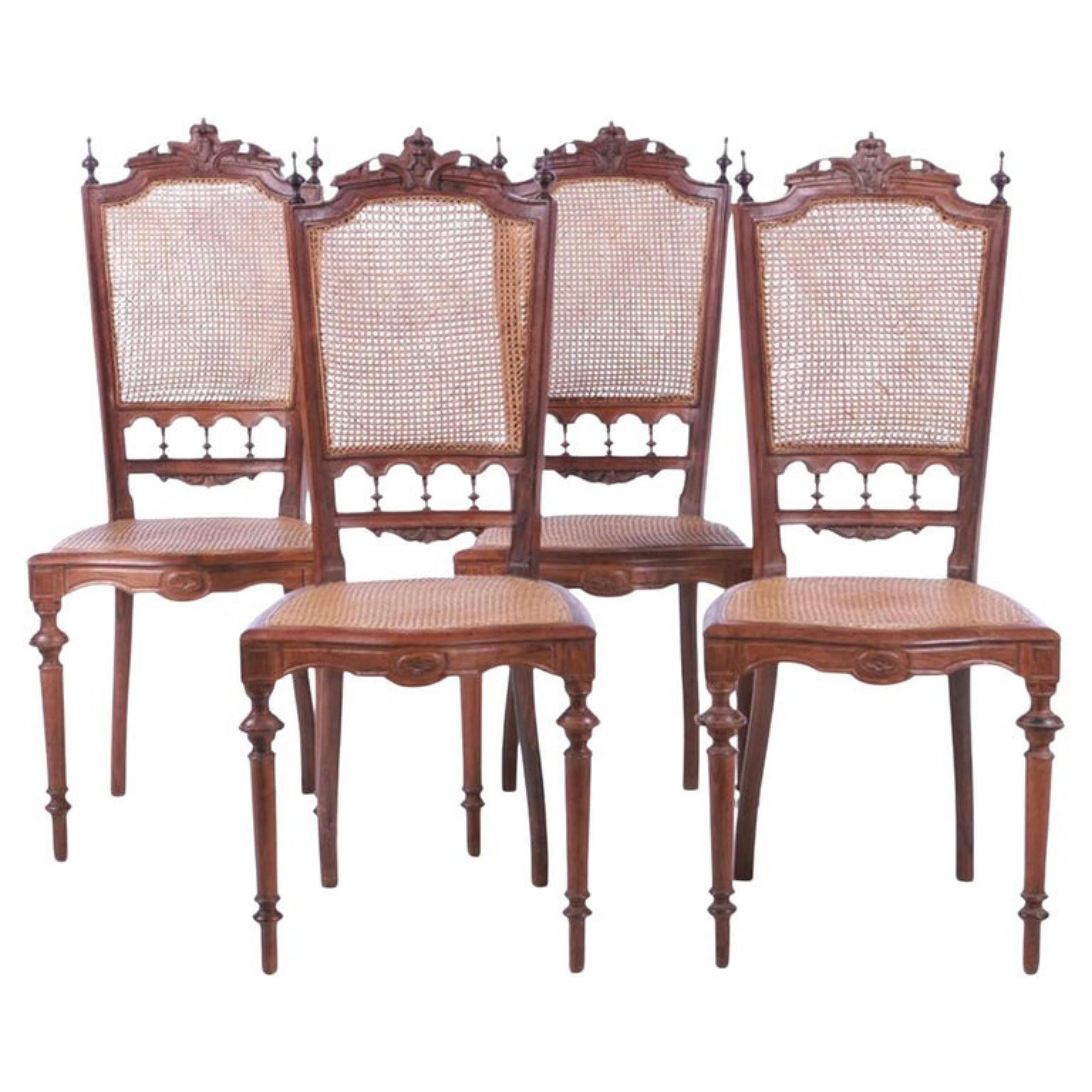 4 Portuguese Chairs 19th Century in Brazilian Rosewood For Sale 1