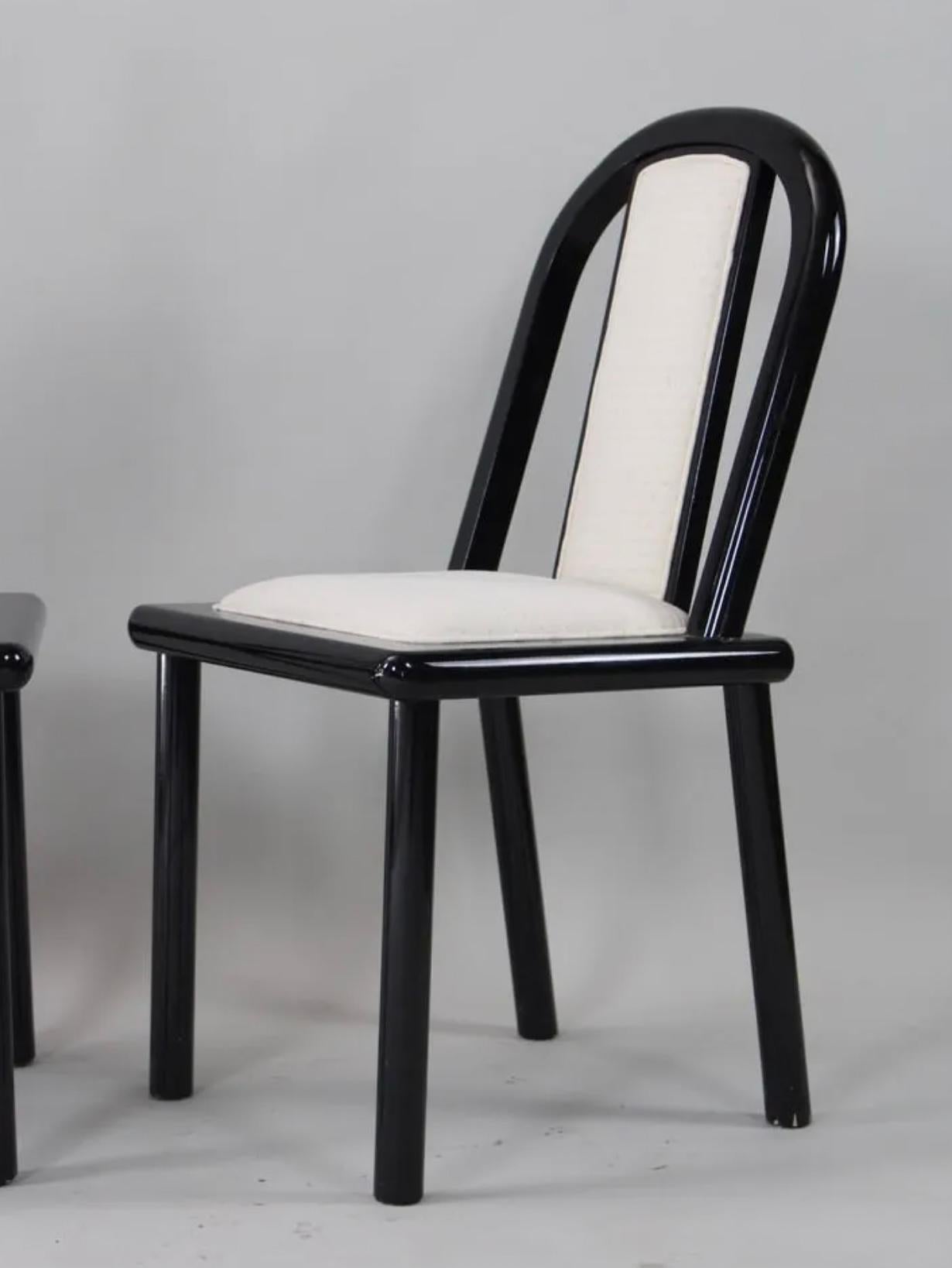 American 4 Post Modern Black Lacquer curved dining chairs Robert Mallet Stevens Style For Sale