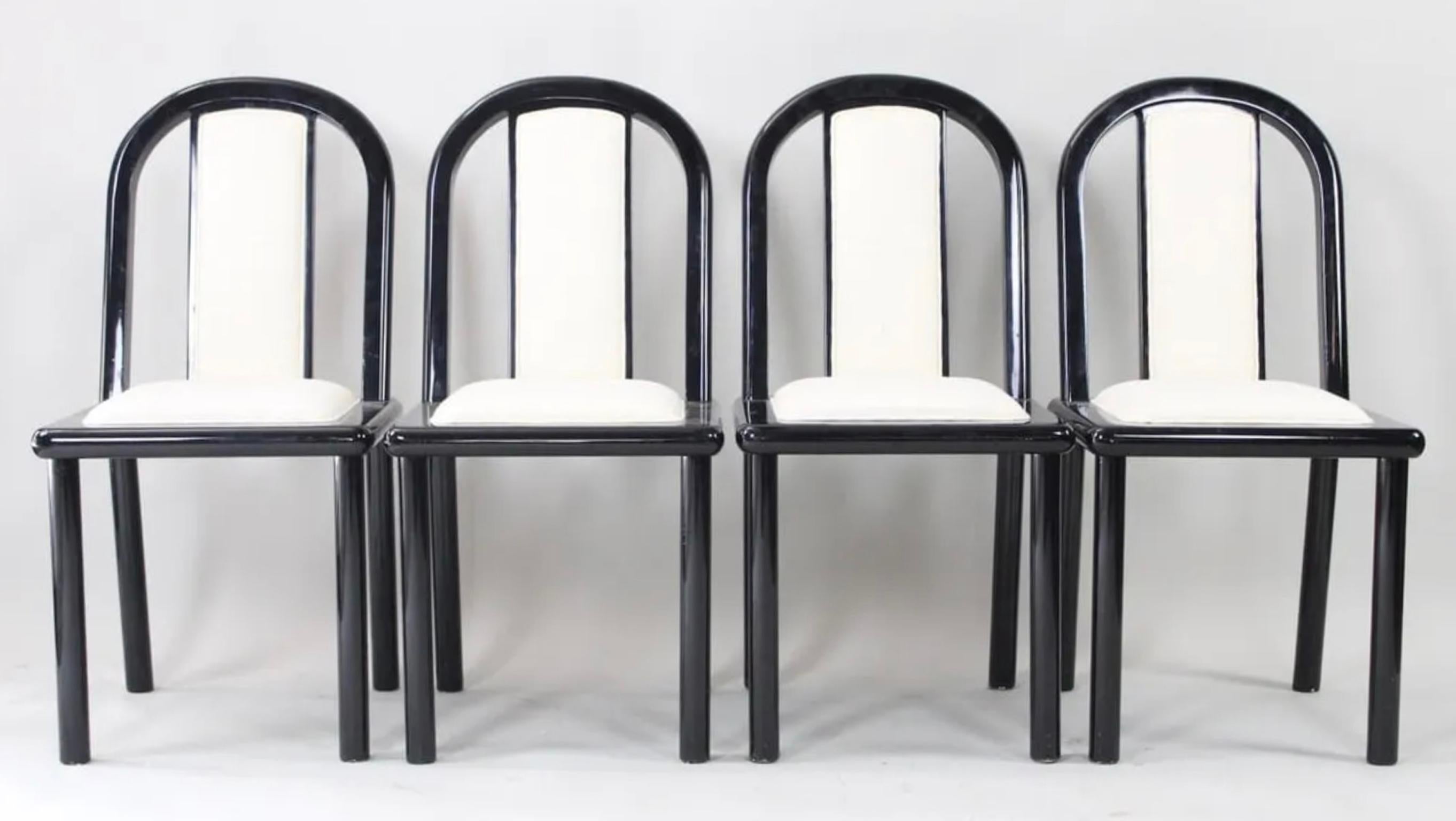 4 Post Modern Black Lacquer curved dining chairs Robert Mallet Stevens Style In Good Condition For Sale In BROOKLYN, NY