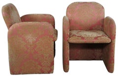 4 Post Modern Chiclet Dining or Game Arm Chairs on Wheels Brocade Fabric Cubic