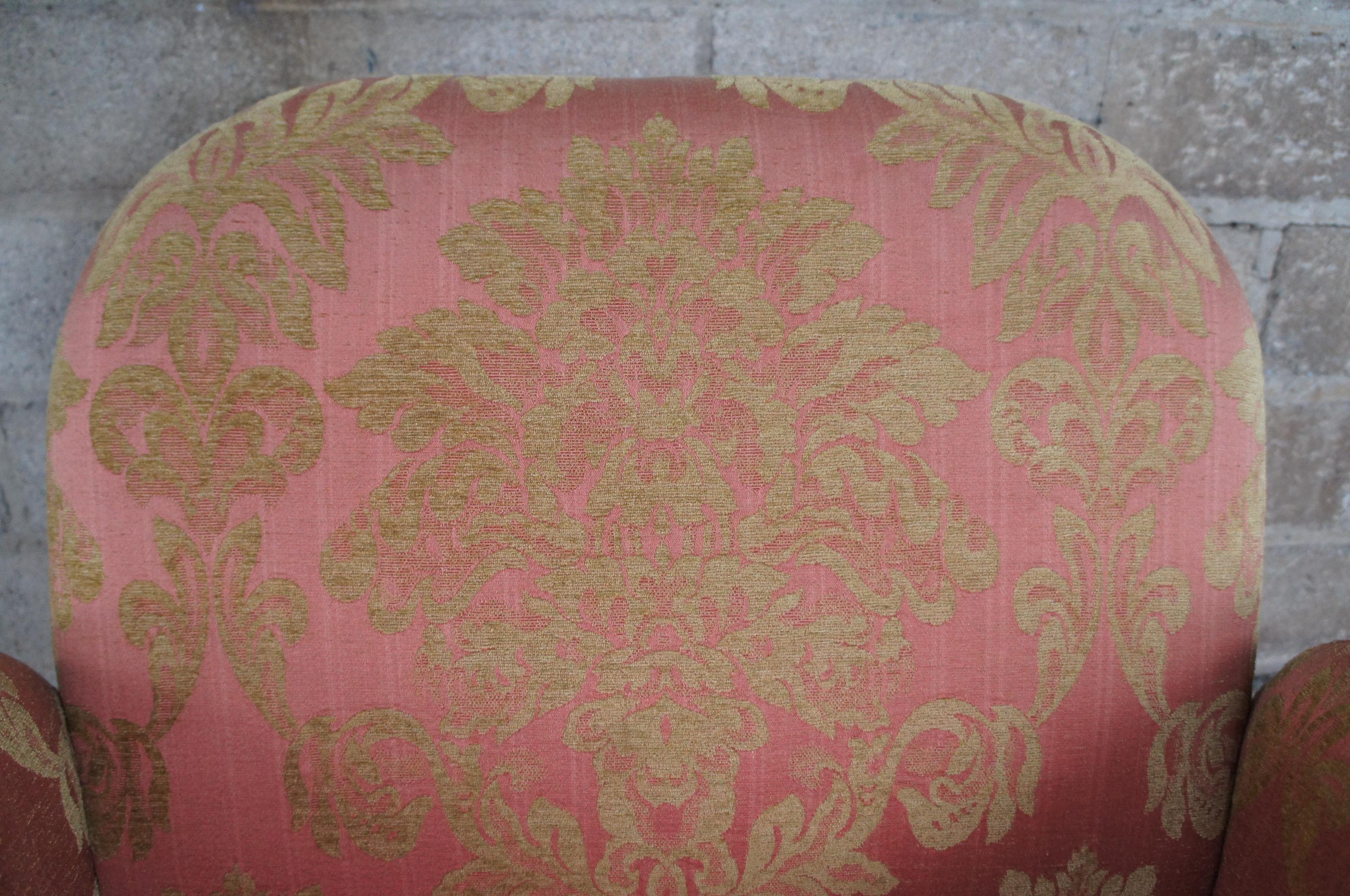 4 Post Modern Chiclet Dining or Game Arm Chairs on Wheels Brocade Fabric Cubic 1