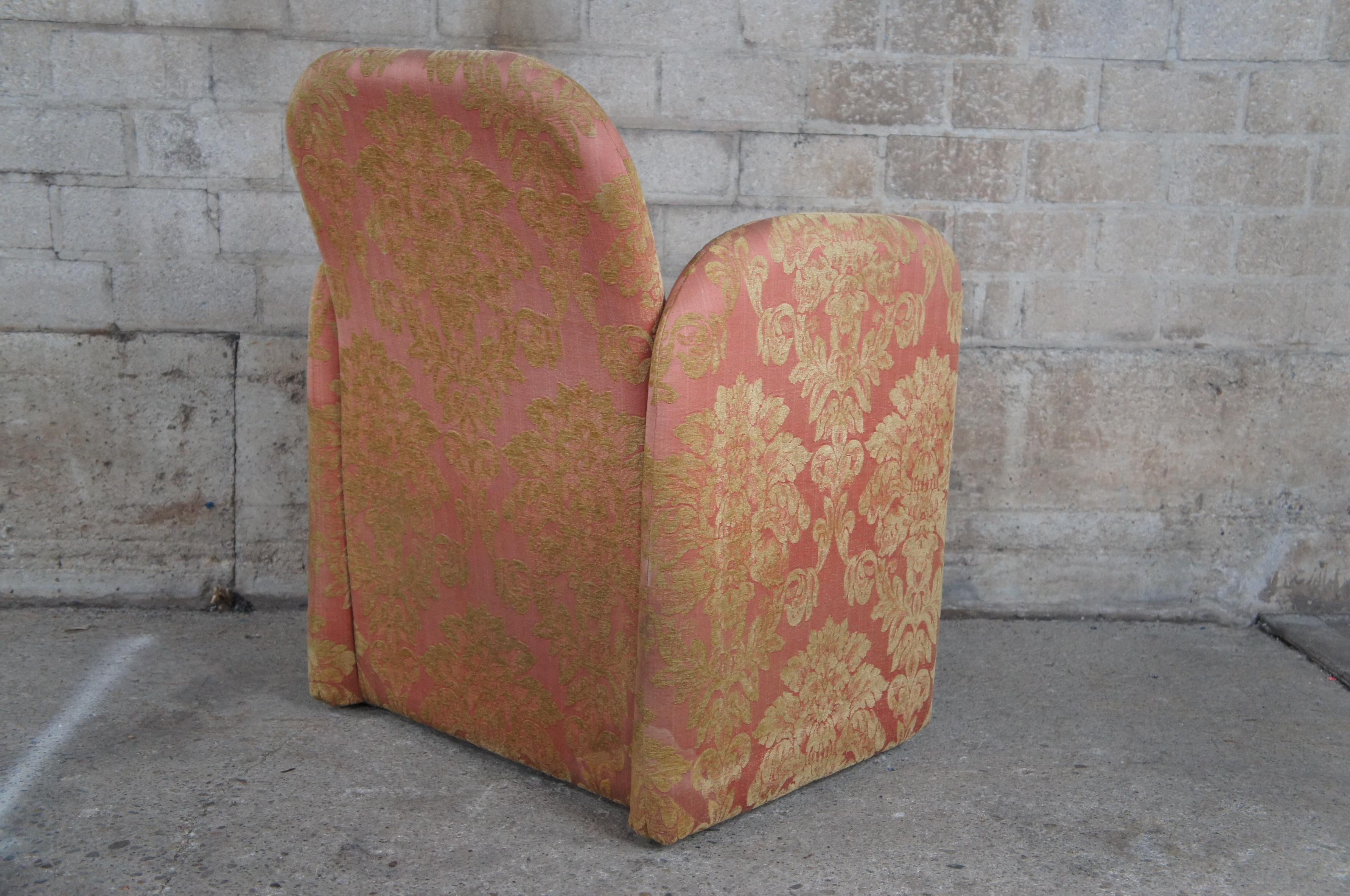 4 Post Modern Chiclet Dining or Game Arm Chairs on Wheels Brocade Fabric Cubic 3