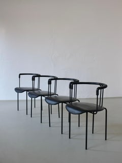 4 Sillones posmodernos de cuero negro de Cidue, Italia, años 90