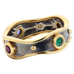 4 Précieuses Diamant, Saphir, Rubin & Smaragd Bandeau Ring von Elie Top