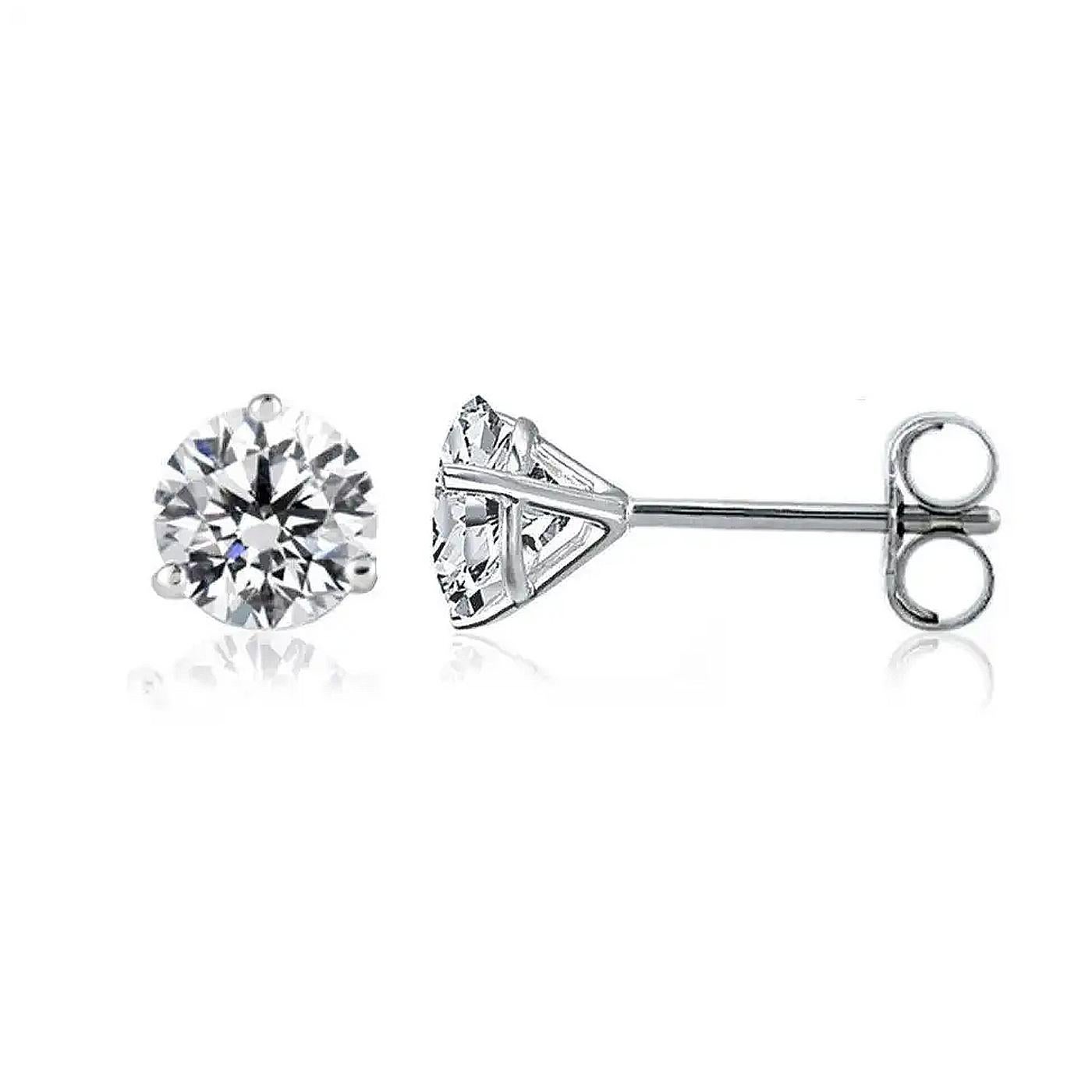 4 Prong Martini Setting Round Diamond Studs Earrings I1 Clarity F Color 2.25CT at 1stDibs 4