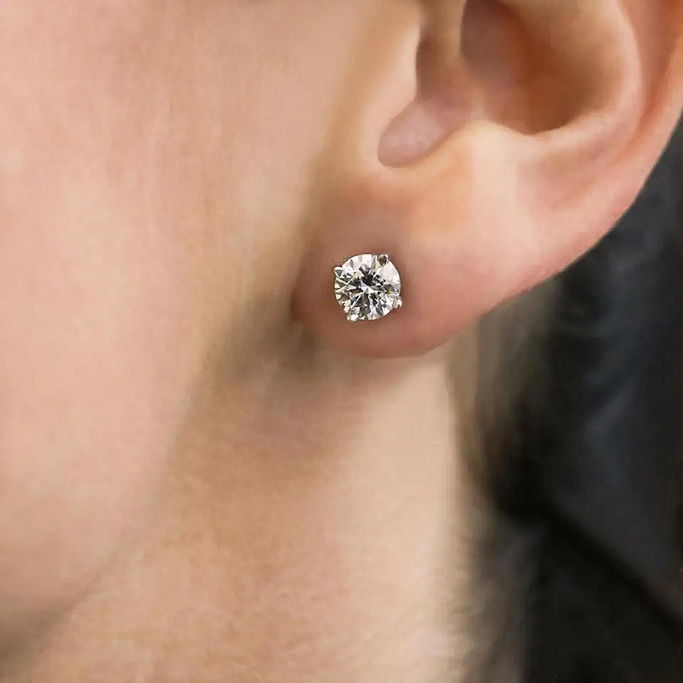 4 Prong Martini Setting Round Diamond Studs Earrings I1 Clarity F Color 2.25CT at 1stDibs 4