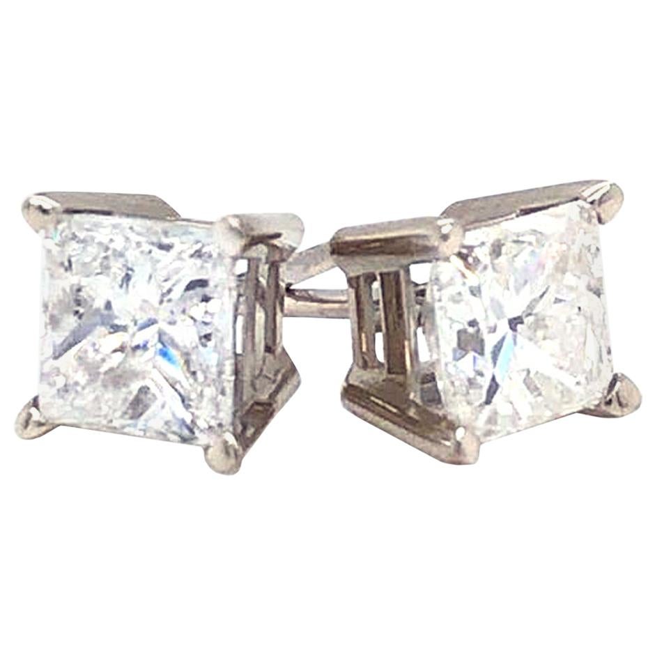 1.45Ct Princess Cut Diamond Basket Stud Earrings 14k Gold 4 Prong Screw Back For Sale