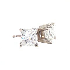 1.45Ct Princess Cut Diamond Basket Stud Earrings 14k Gold 4 Prong Screw Back