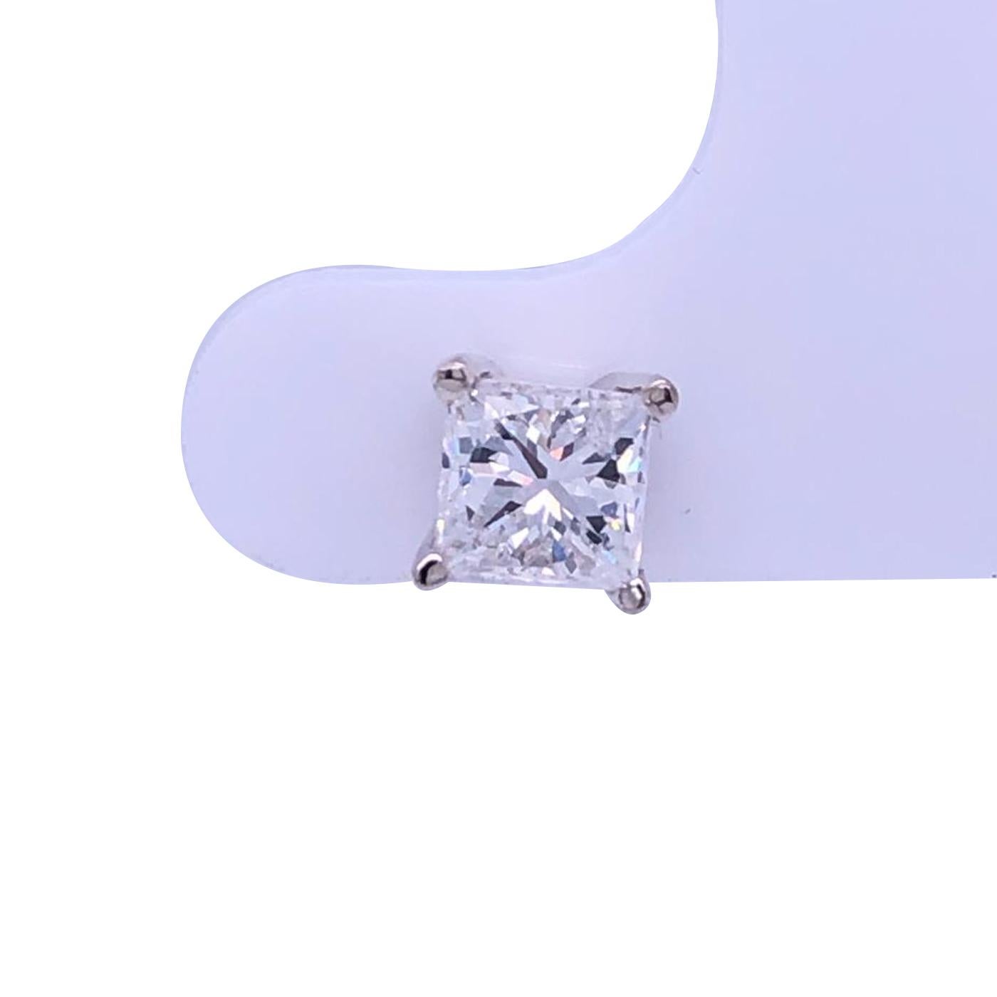 Women's 1.45Ct Princess Cut Diamond Basket Stud Earrings 14k Gold 4 Prong Screw Back For Sale