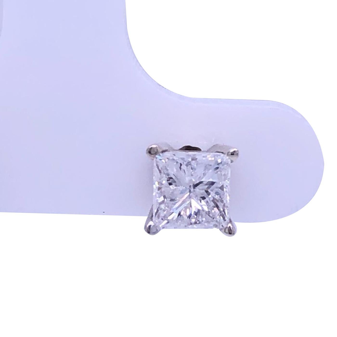 1.45Ct Princess Cut Diamond Basket Stud Earrings 14k Gold 4 Prong Screw Back For Sale 1