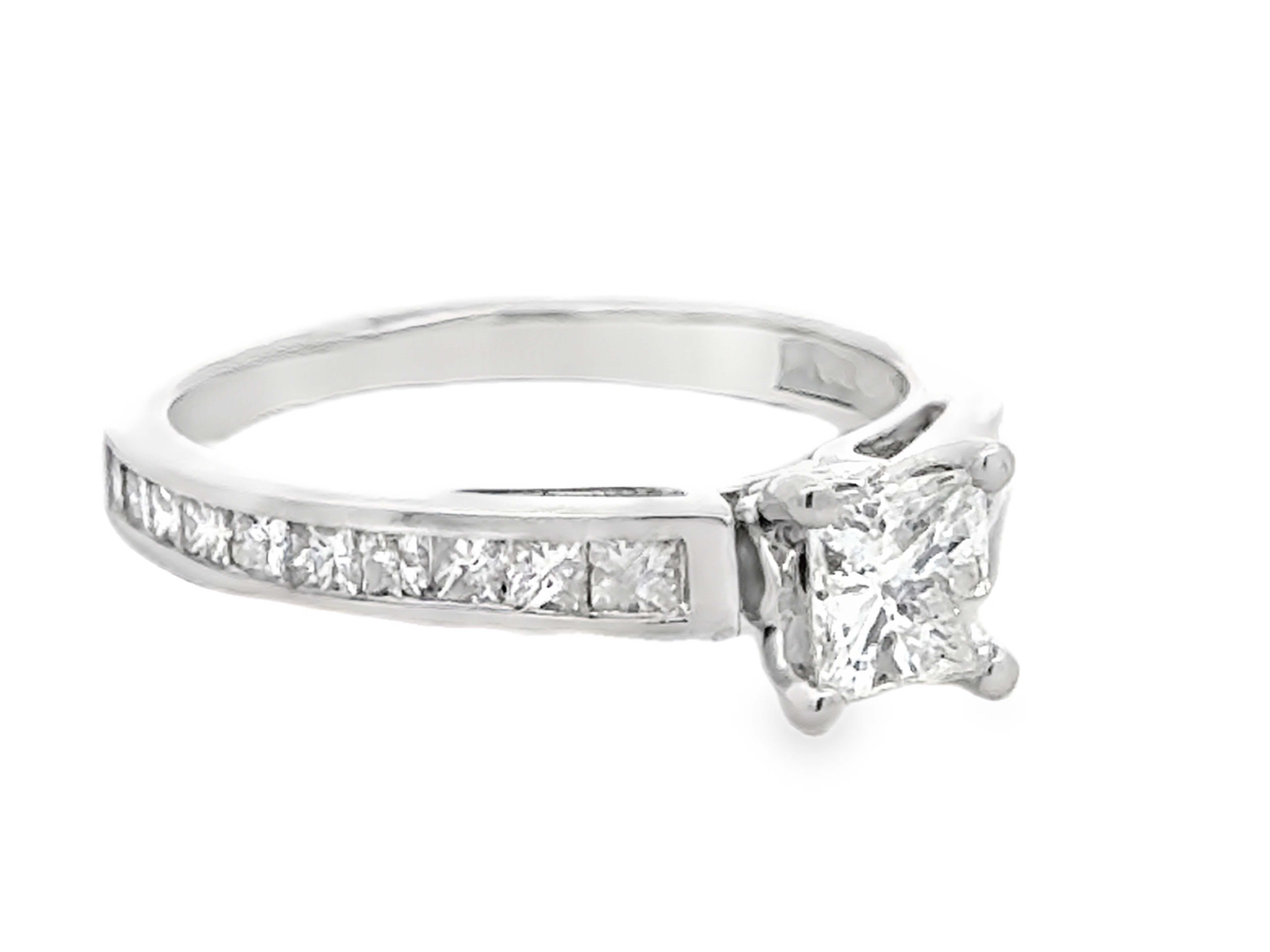 Modern 4 Prong Princess Cut Diamond Engagement Ring 14k White Gold For Sale