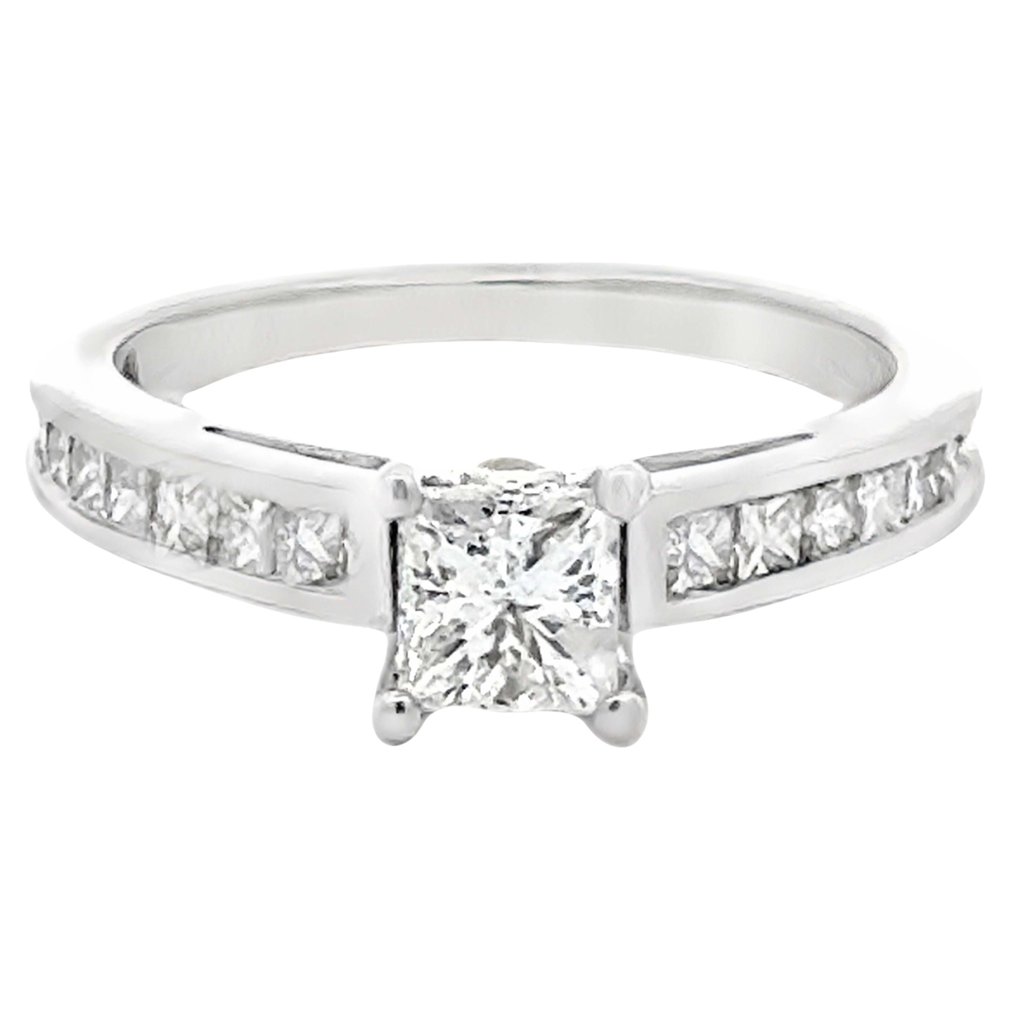 4 Prong Princess Cut Diamond Engagement Ring 14k White Gold