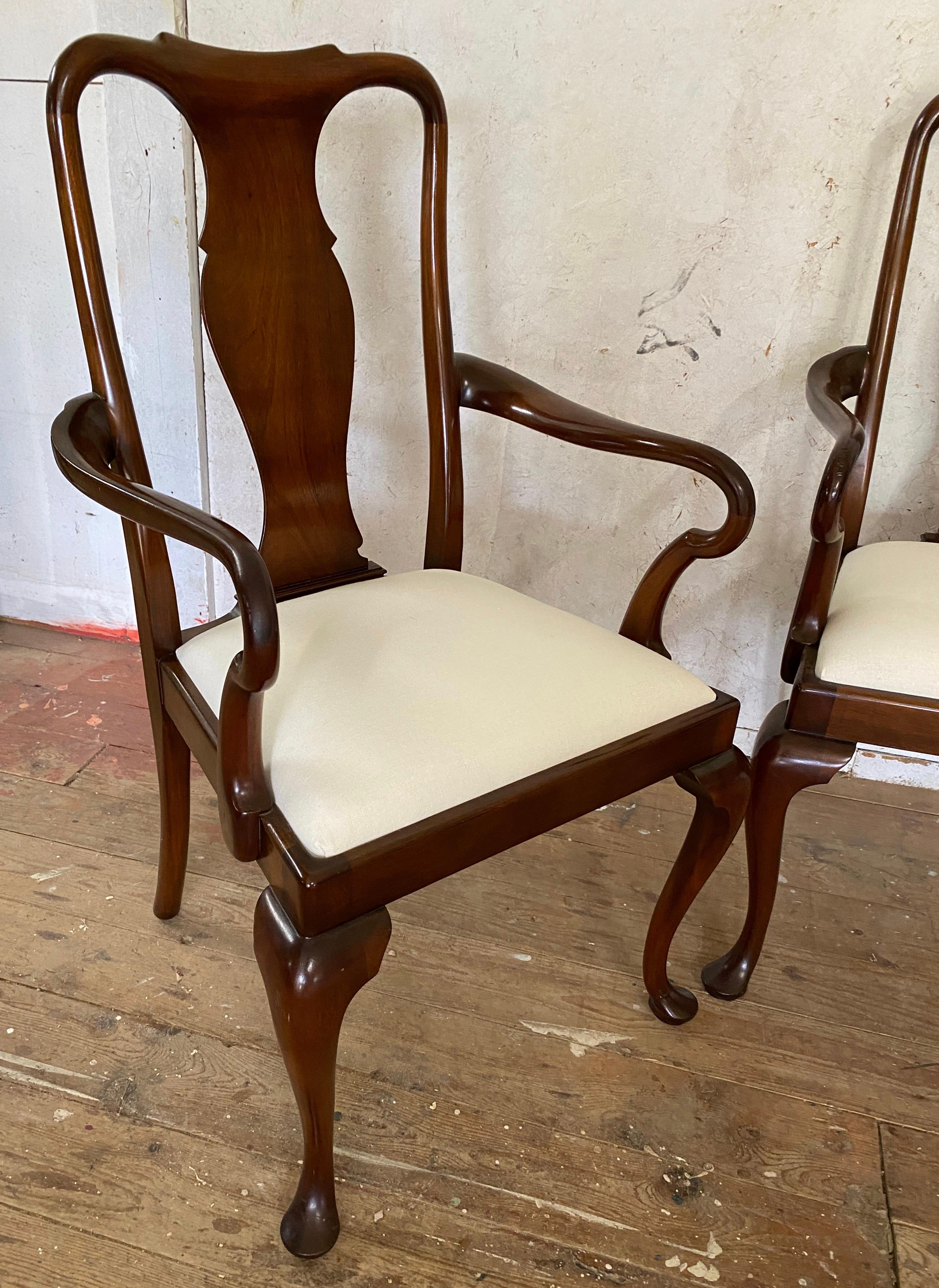 American 4 Queen Anne Style Dining Arm Chairs For Sale