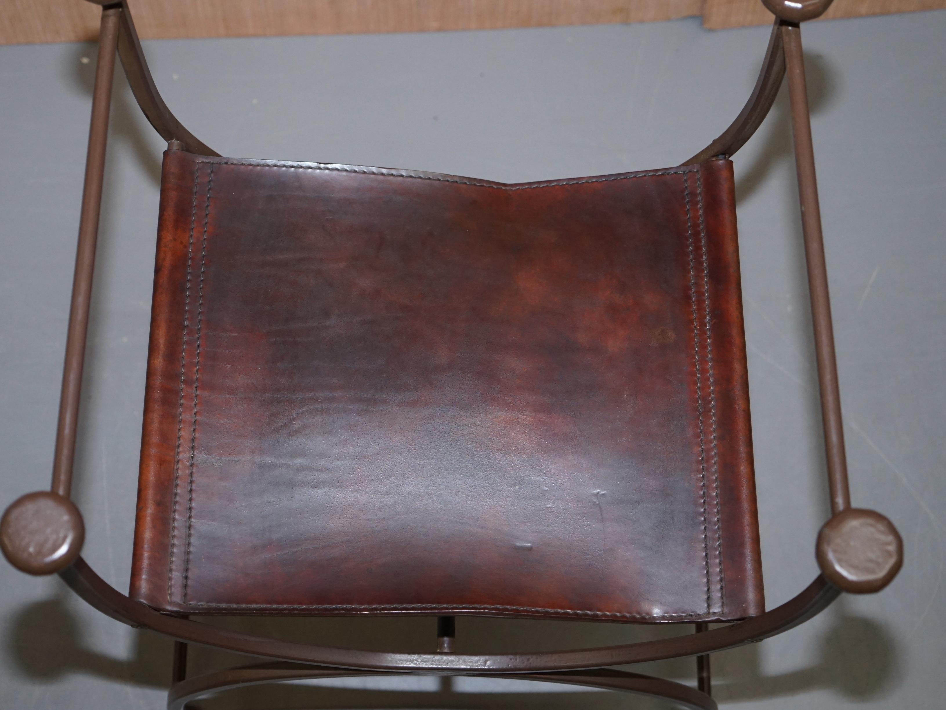 4 Rare Iron Brown Leather Italian Savonarola Directors Chair Stools Part Suite 6