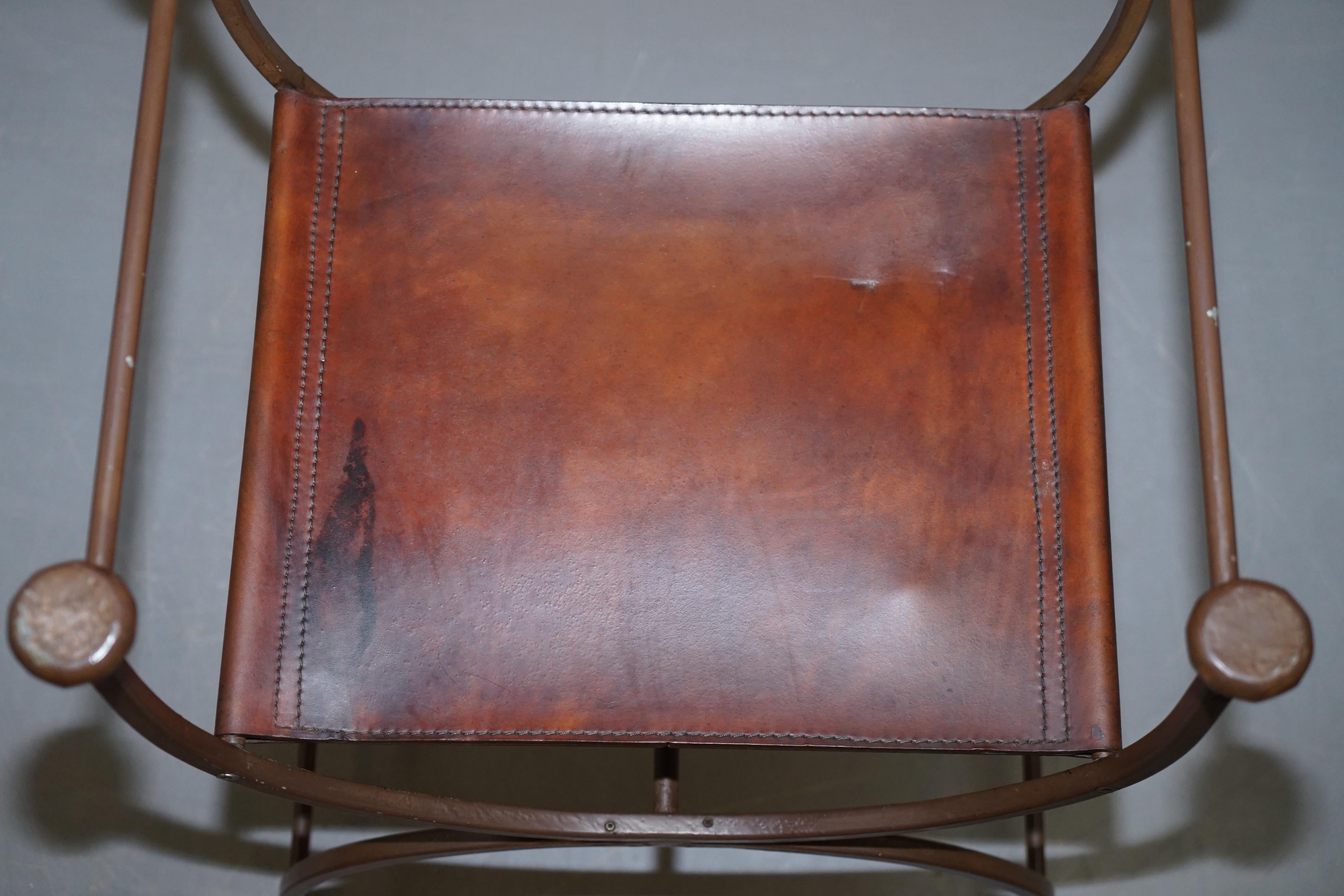 4 Rare Iron Brown Leather Italian Savonarola Directors Chair Stools Part Suite 10