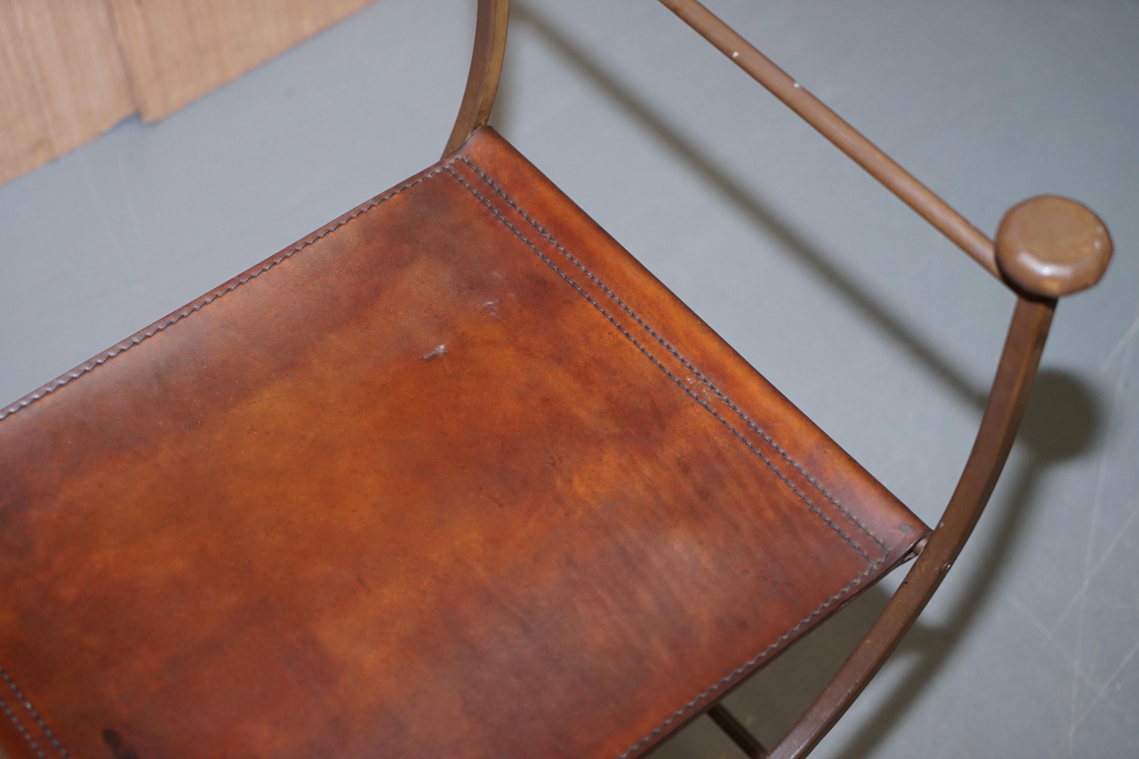 4 Rare Iron Brown Leather Italian Savonarola Directors Chair Stools Part Suite 11