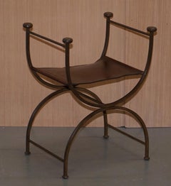 4 Rare Iron Brown Leather Italian Savonarola Directors Chair Stools Part Suite