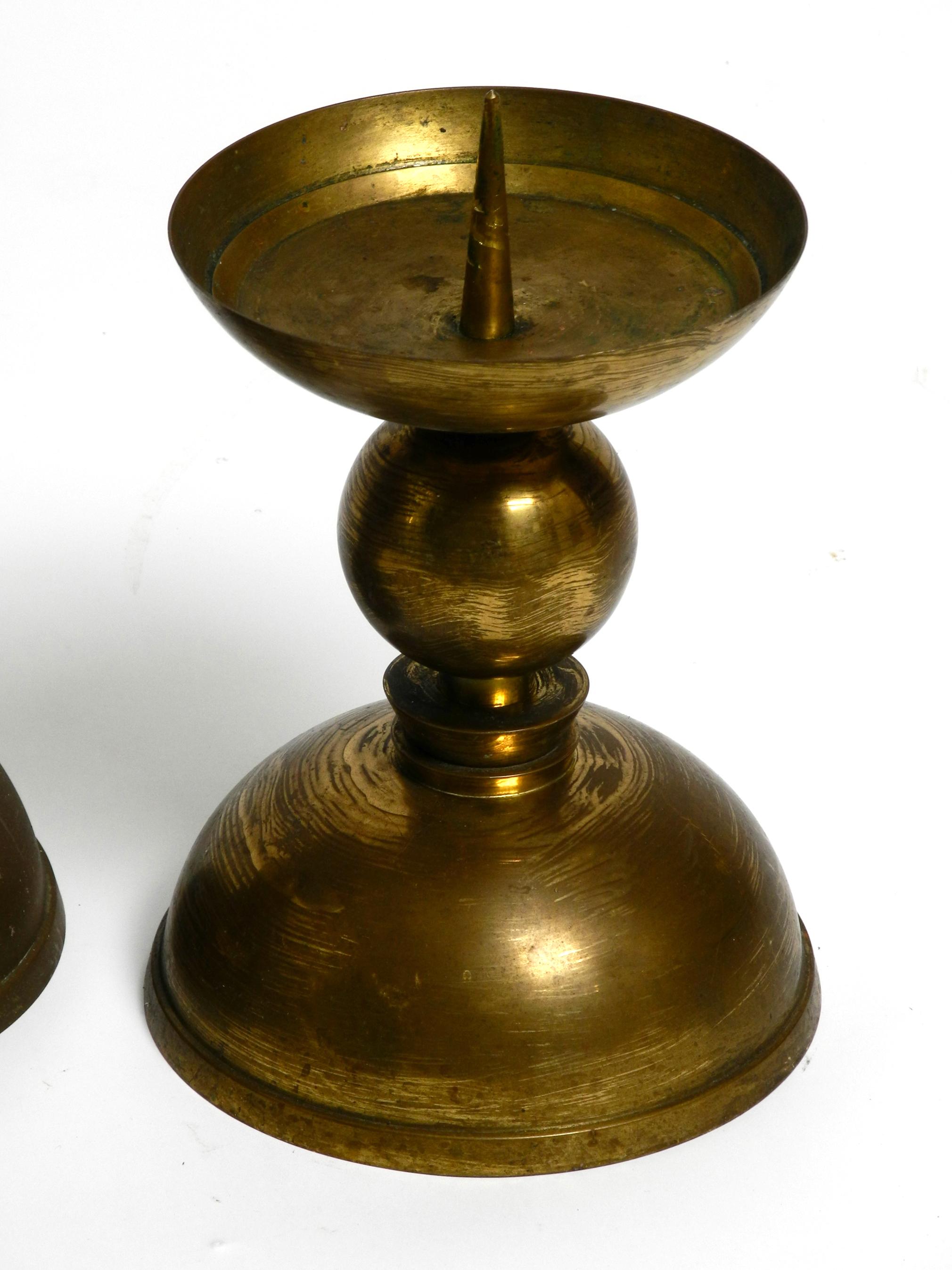 4 rare large heavy Mid Century brass candlesticks from a Bavarian Church For Sale 9