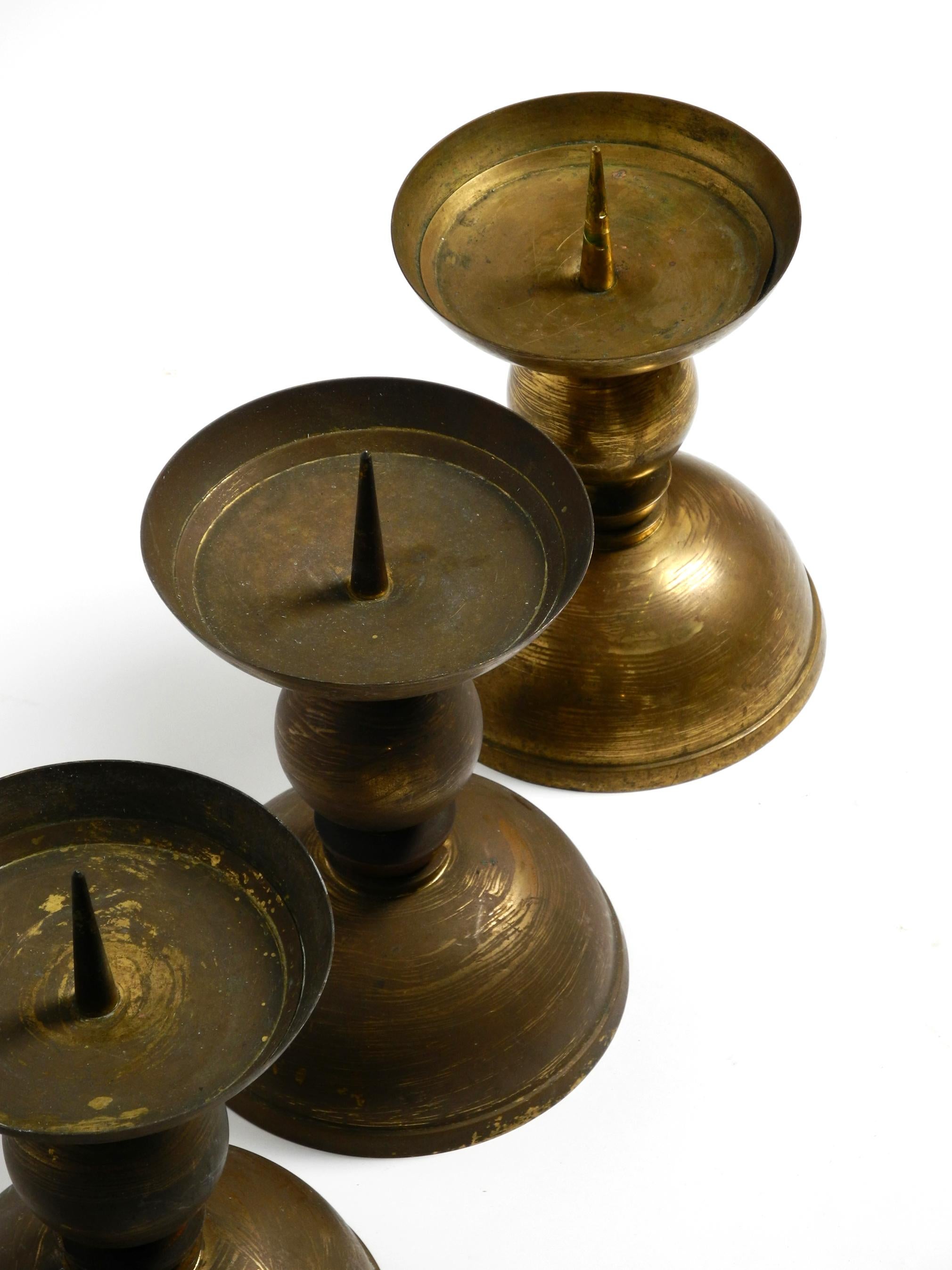 4 rare large heavy Mid Century brass candlesticks from a Bavarian Church For Sale 10