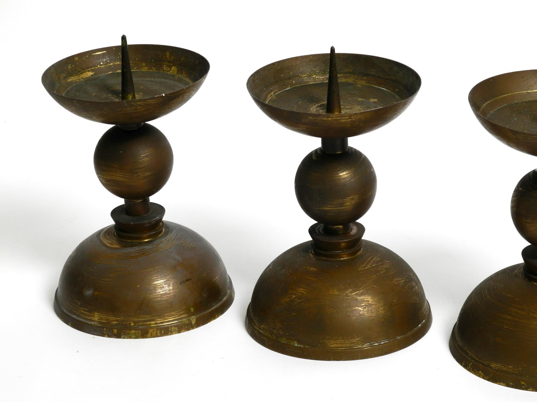 4 rare large heavy Mid Century brass candlesticks from a Bavarian Church For Sale 11